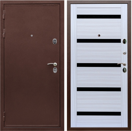 Дверь входная Graf Престиж 2 Антик медь / МДФ 16 мм СБ-14 Сандал белый стекло черное