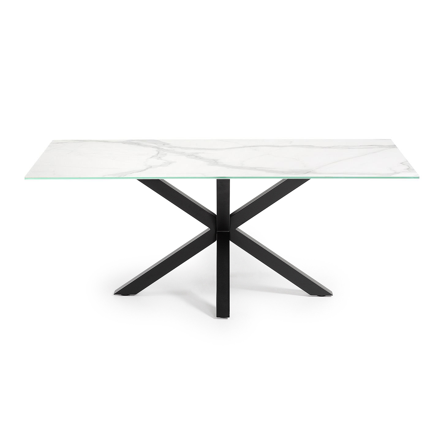 Argo Стол обеденный с черными ножками из стали и керамической столешницей Kalos Blanco 180x100 La Forma (ex Julia Grup)