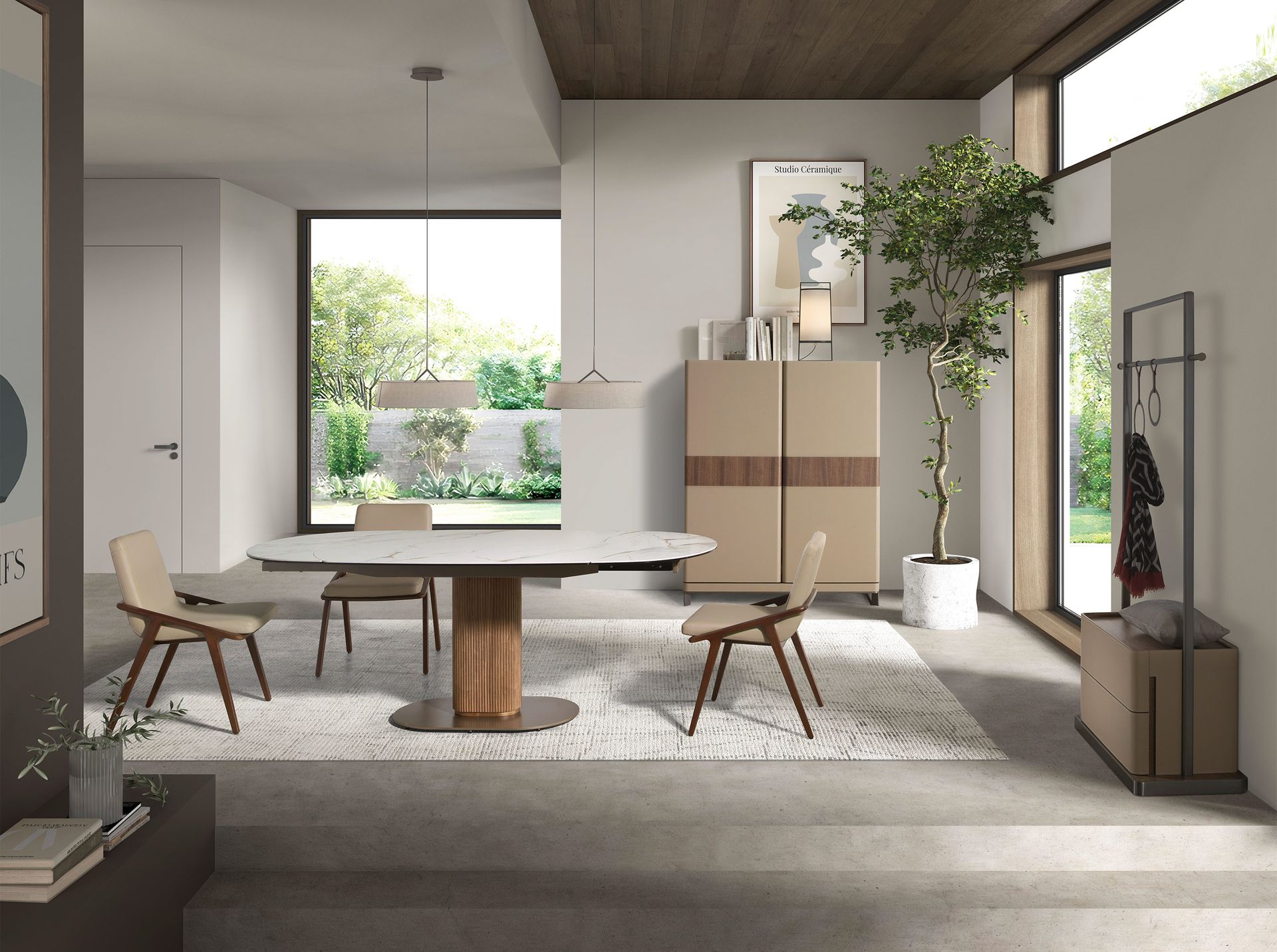 Высокий буфет 3276 из кожи, ореха и полированной стали Angel Cerda