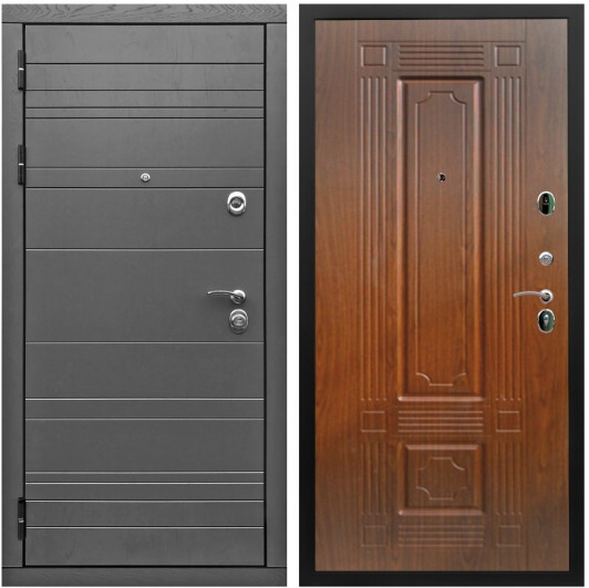 Дверь входная Graf Роял Вуд МДФ 10 мм Роял Вуд графит / МДФ 6 мм ФЛ-2 Мореная береза