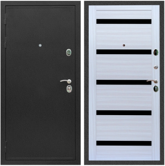 Дверь входная Graf Престиж Черный крокодил / МДФ 16 мм СБ-14 Сандал белый стекло черное