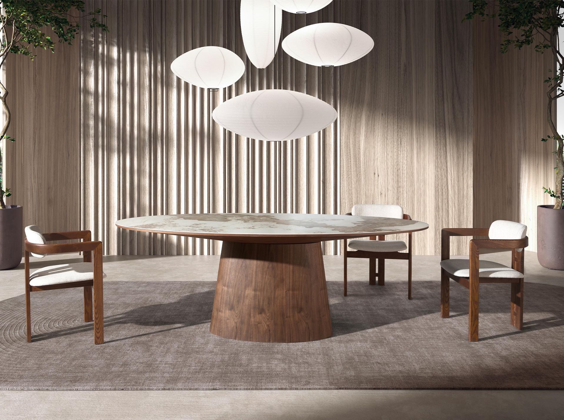 Овальный обеденный стол 1177 с мраморной керамикой и орехом Angel Cerda