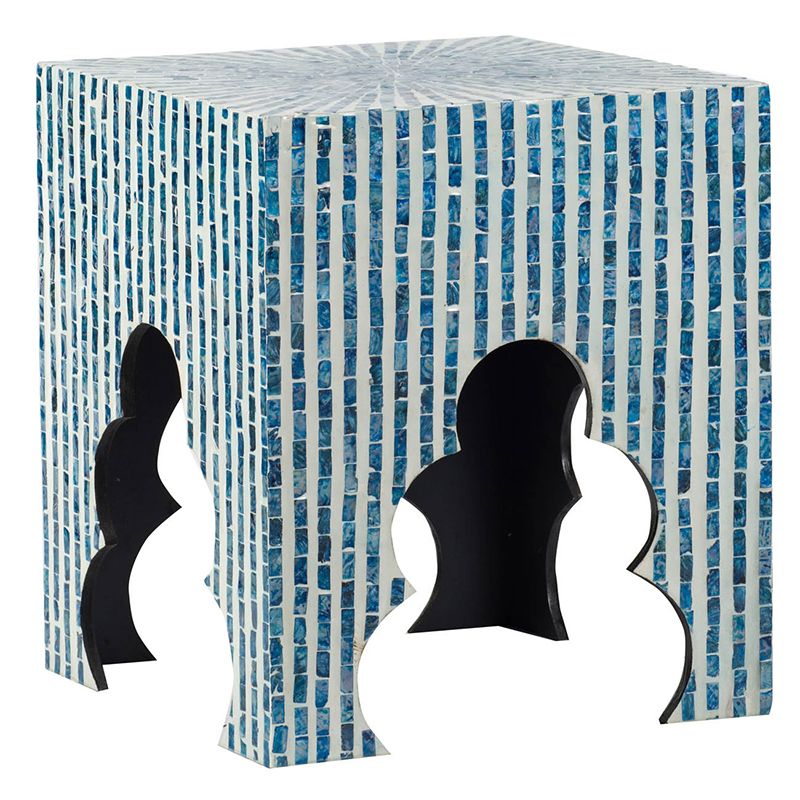 Столик акцентный с отделкой раковинами устриц Glasar 44826-BLUE/1