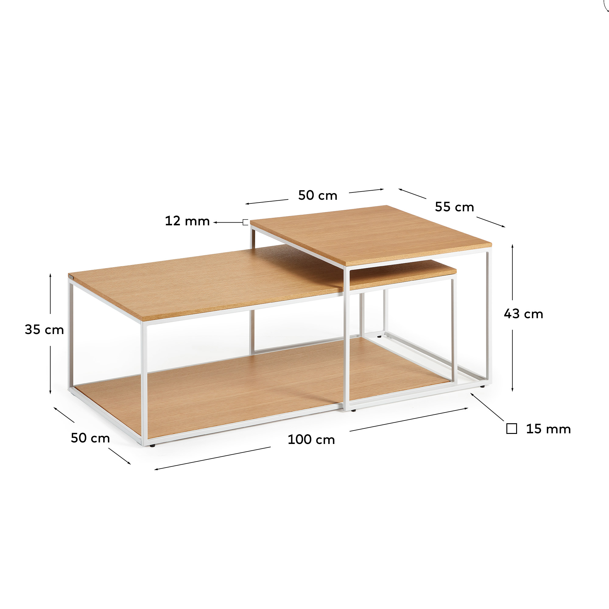 Yoana Набор из 2 журнальных столиков из дубового шпона и основой из белого металла 80 x 80 см La Forma (ex Julia Grup)