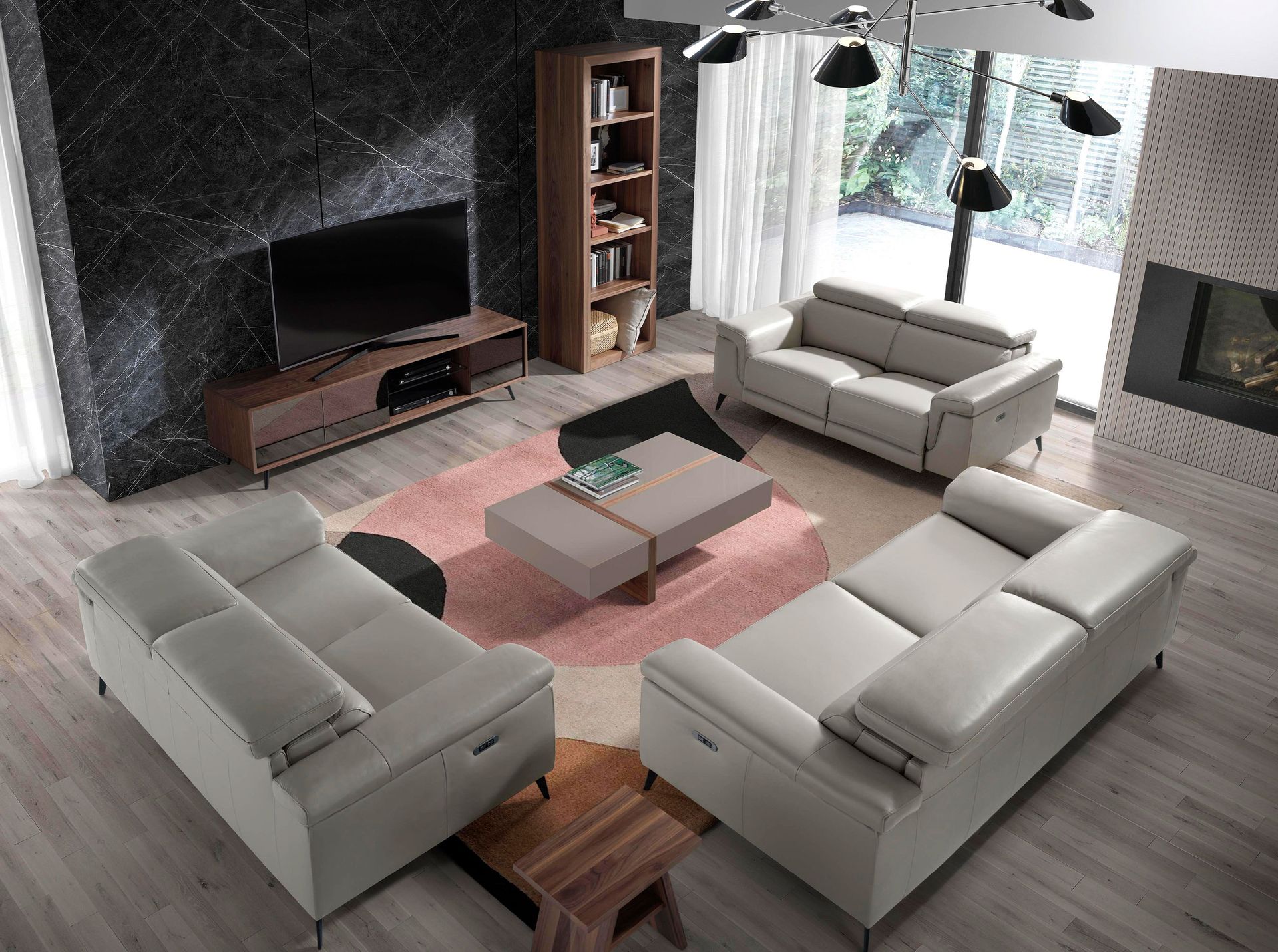 Тумба под телевизор 3223/1403-F-180 из орехового дерева и черного зеркального стекла Angel Cerda