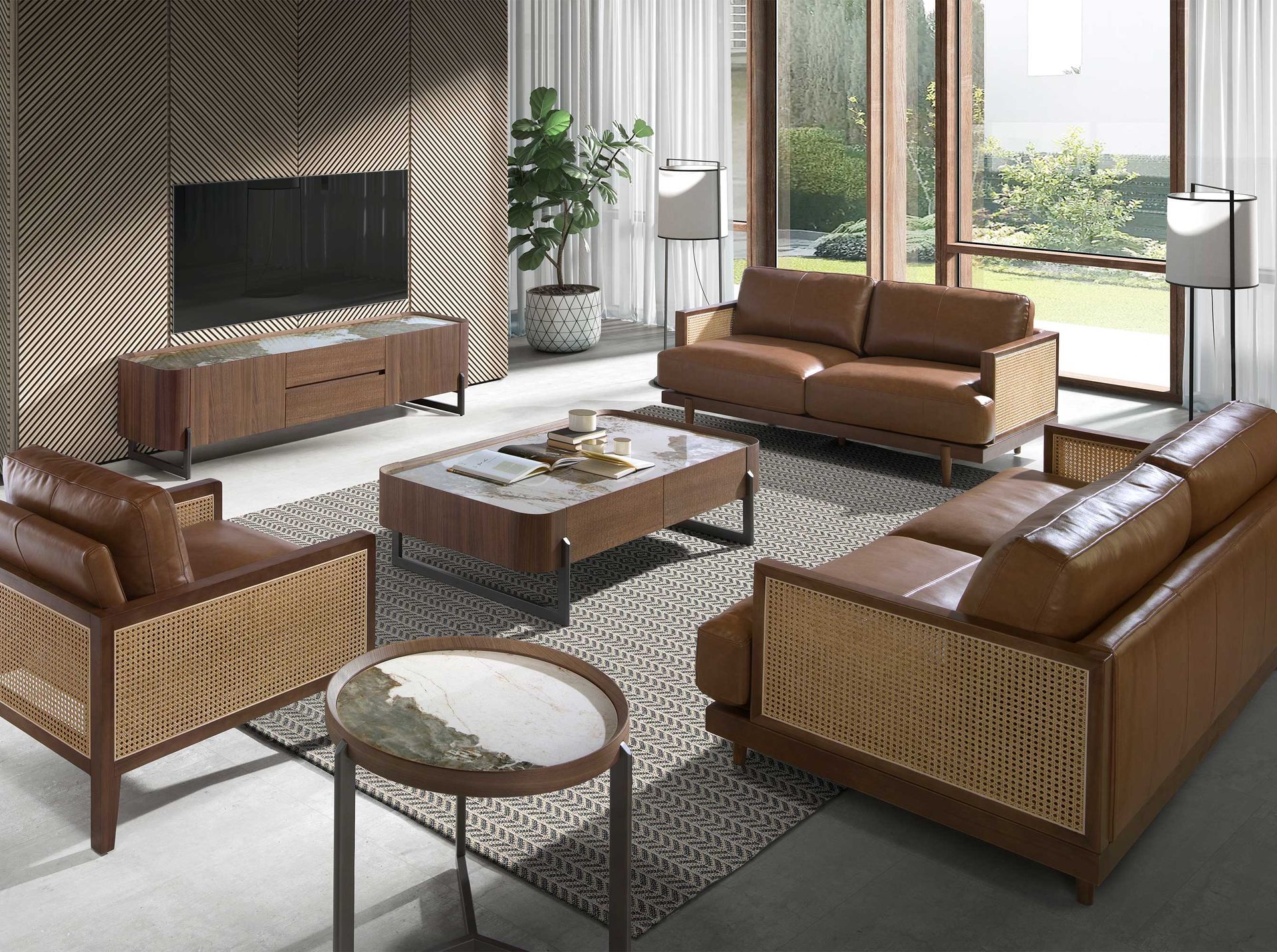 Прямоугольный журнальный стол 2131/437-D из ореха и керамики Angel Cerda