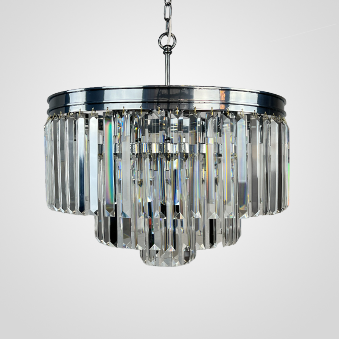 Люстра Rh 1920S Odeon Clear Glass Fringe 3-Tier Chandelier Chrome By Imperiumloft