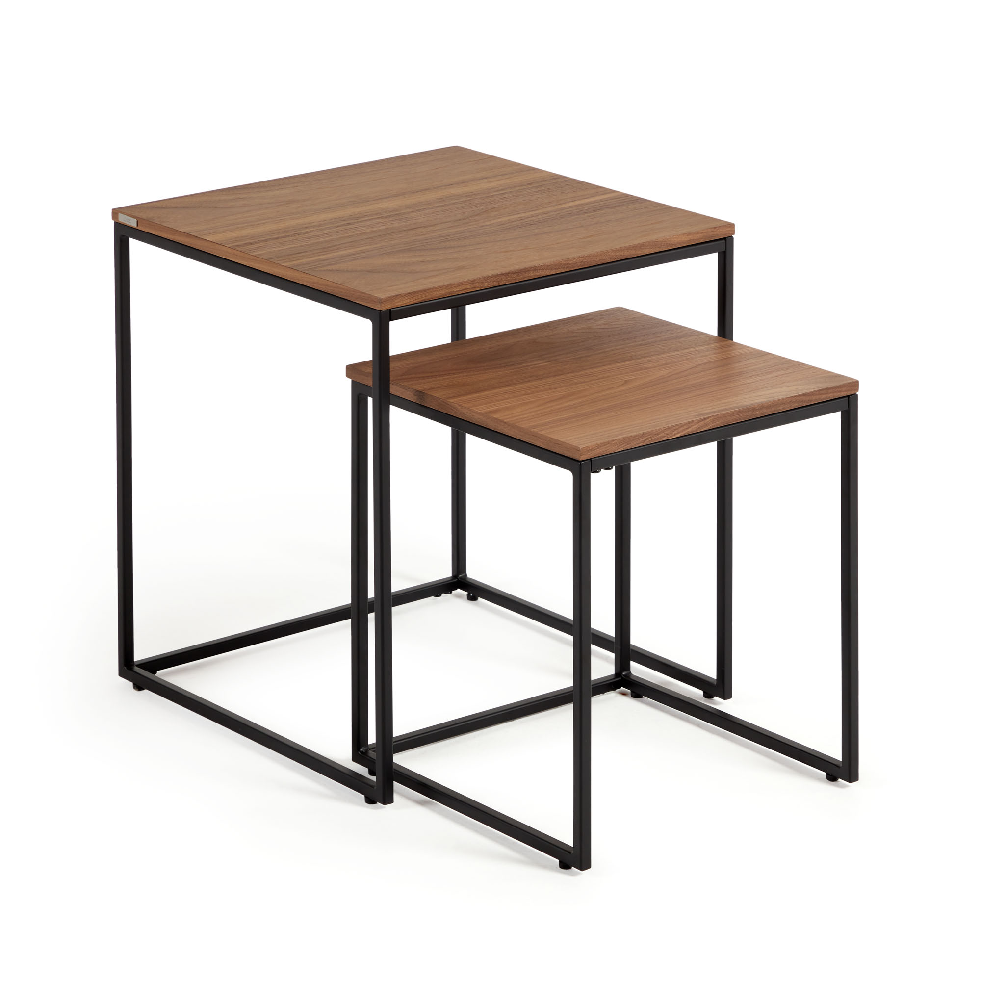Yoana Набор из 2 приставных столиков из орехового шпона и черного металла La Forma (ex Julia Grup)