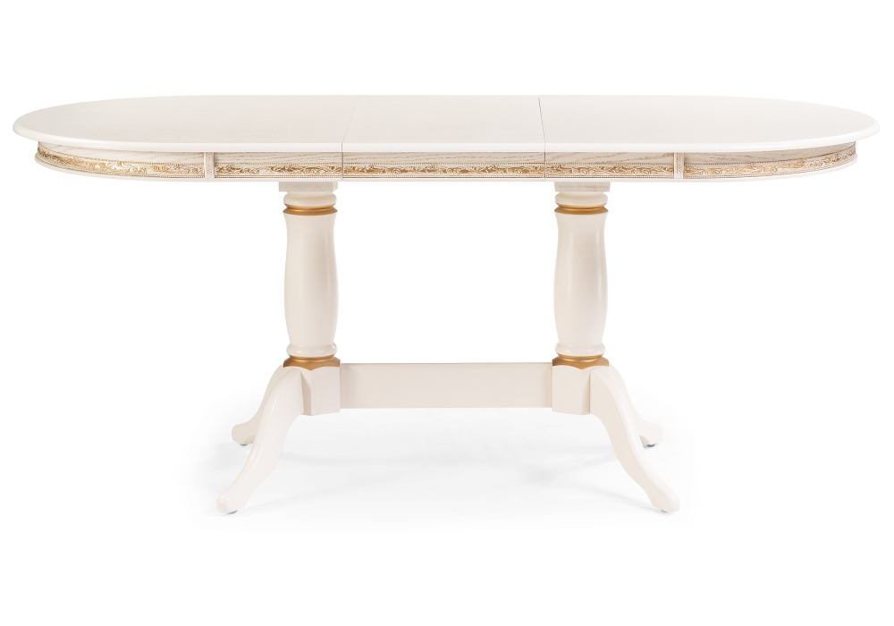 Стол деревянный Woodville Джил 140(180)х80х78 слоновая кость с золотой патиной 450820