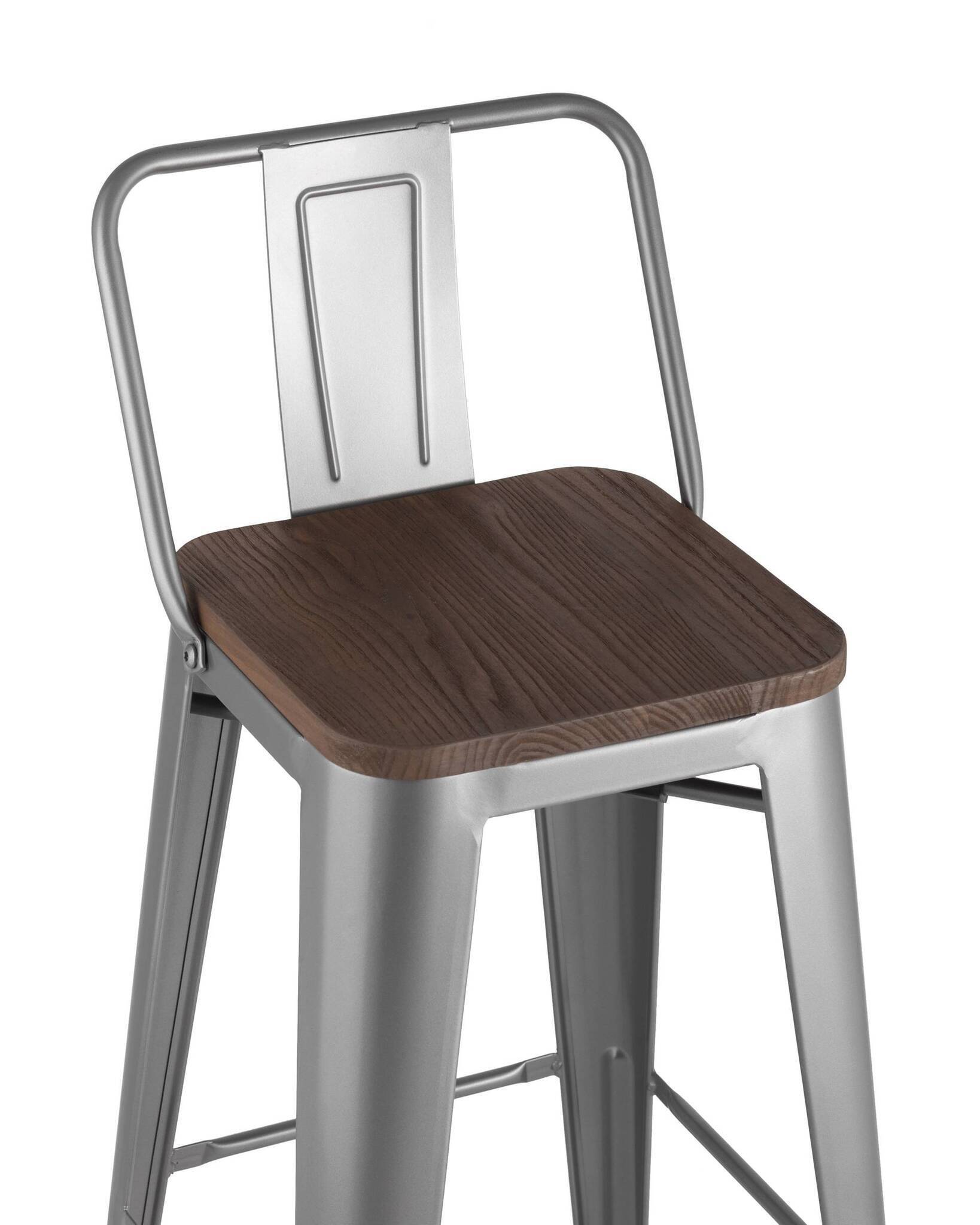 Стул барный TOLIX WOOD со спинкой серебристый матовый Stool Group