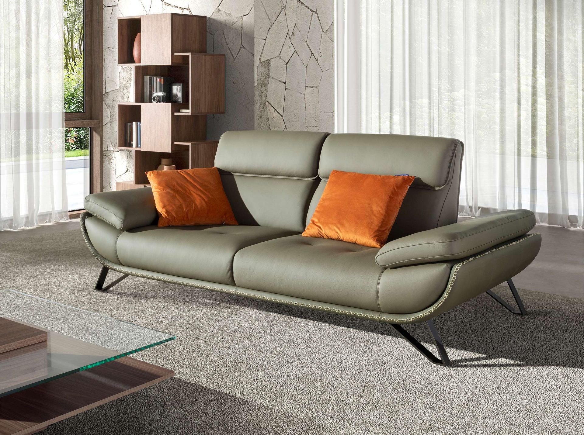 3-местный кожаный диван 6245 оливкового цвета Angel Cerda