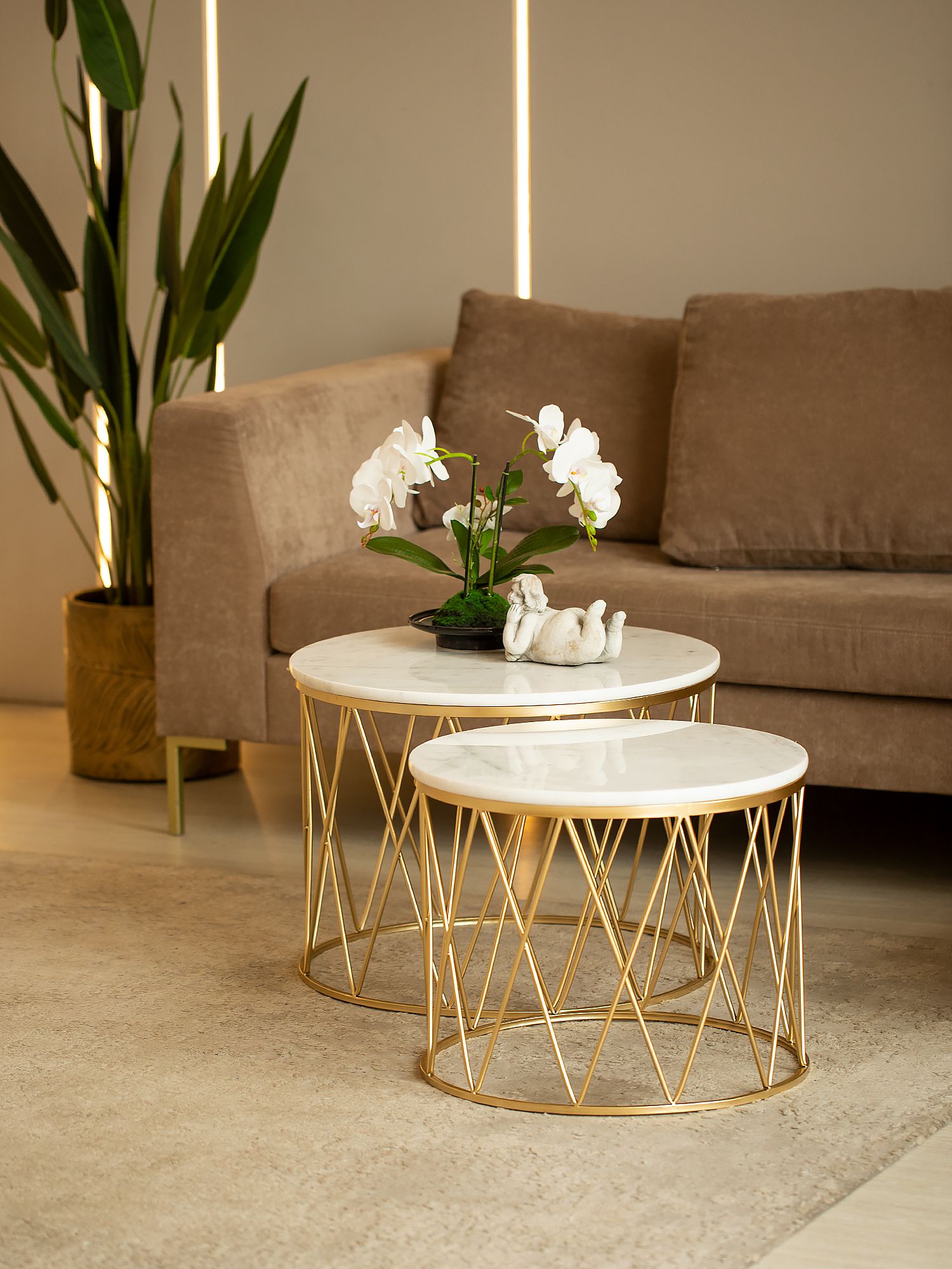 Столики журнальные с белым мрамором, набор, Glasar 54-151/150