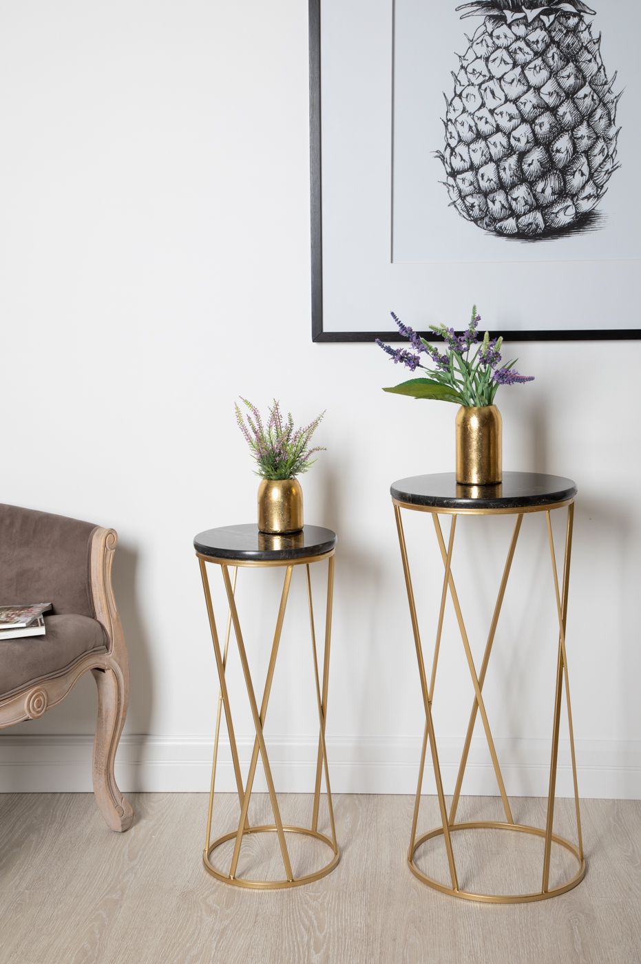 Столик приставной с черным мрамором Glasar 54-017