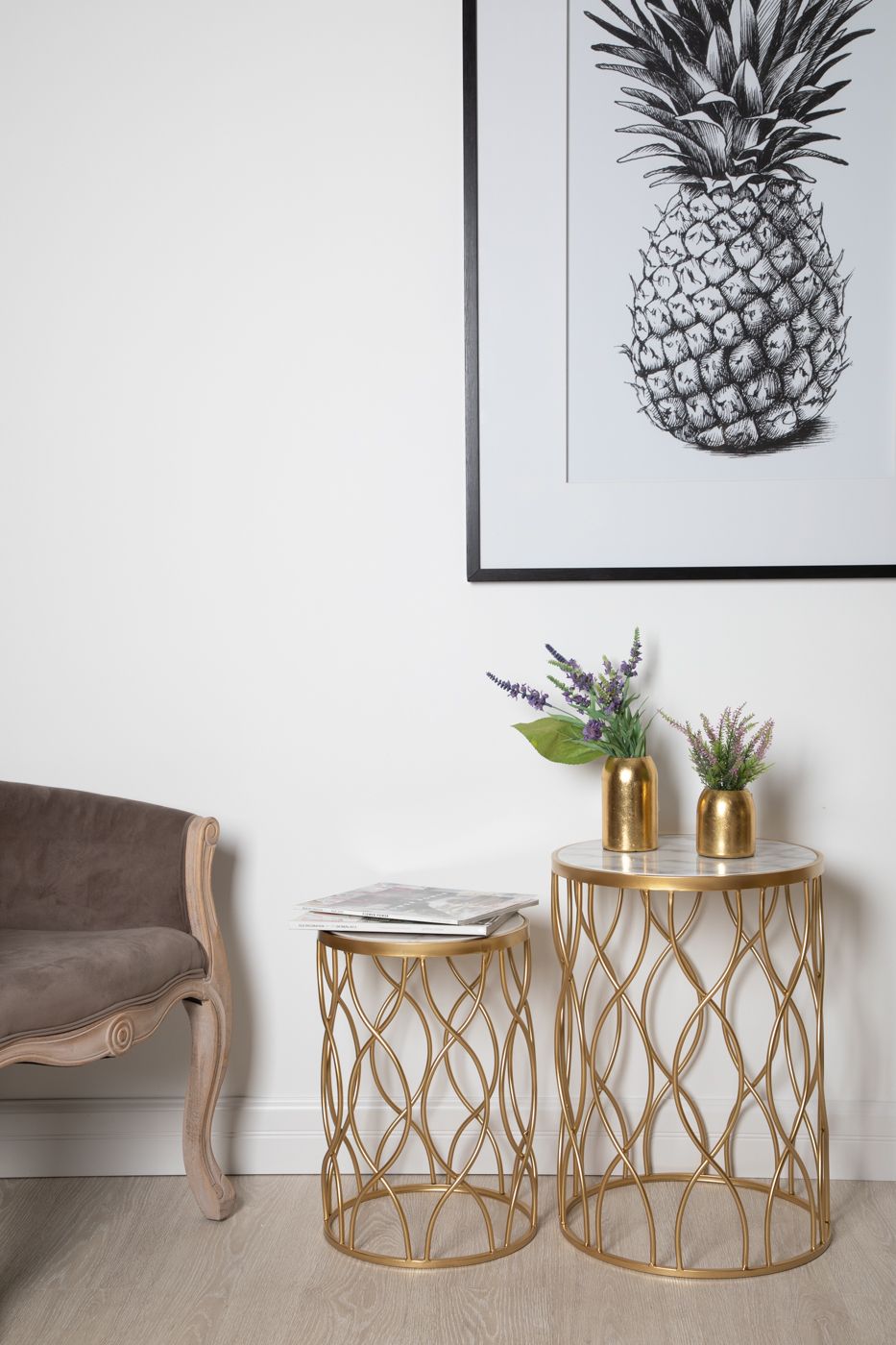 Столики интерьерные с белым мрамором, набор Glasar 54-092/091