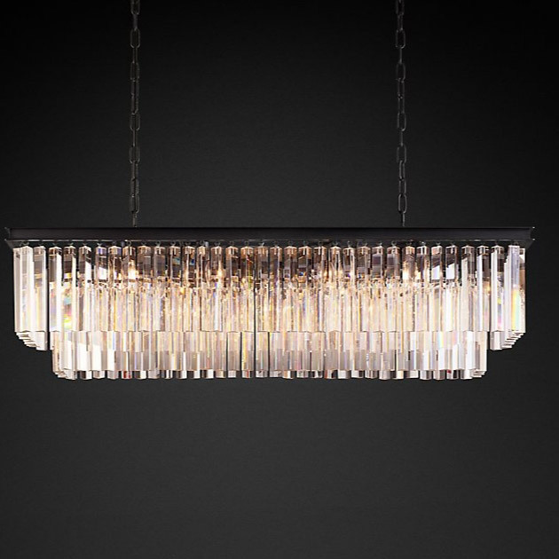 Люстра Restoration Hardware 1920s Odeon Clear Glass Fringe Rectangular 49" Grey Iron