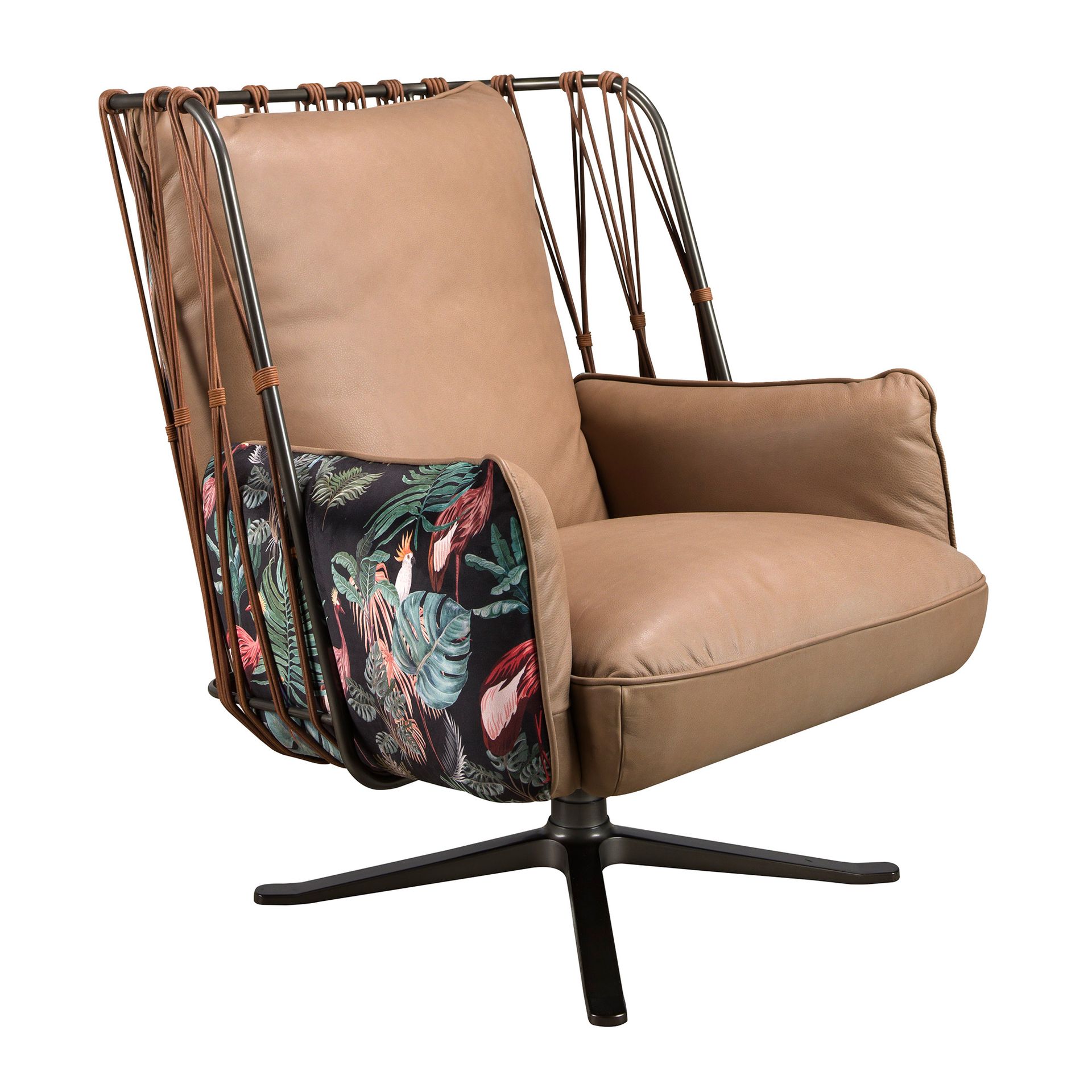 Кресло поворотное 5168 из коричневой кожи и ткани с коричневым принтом Angel Cerda