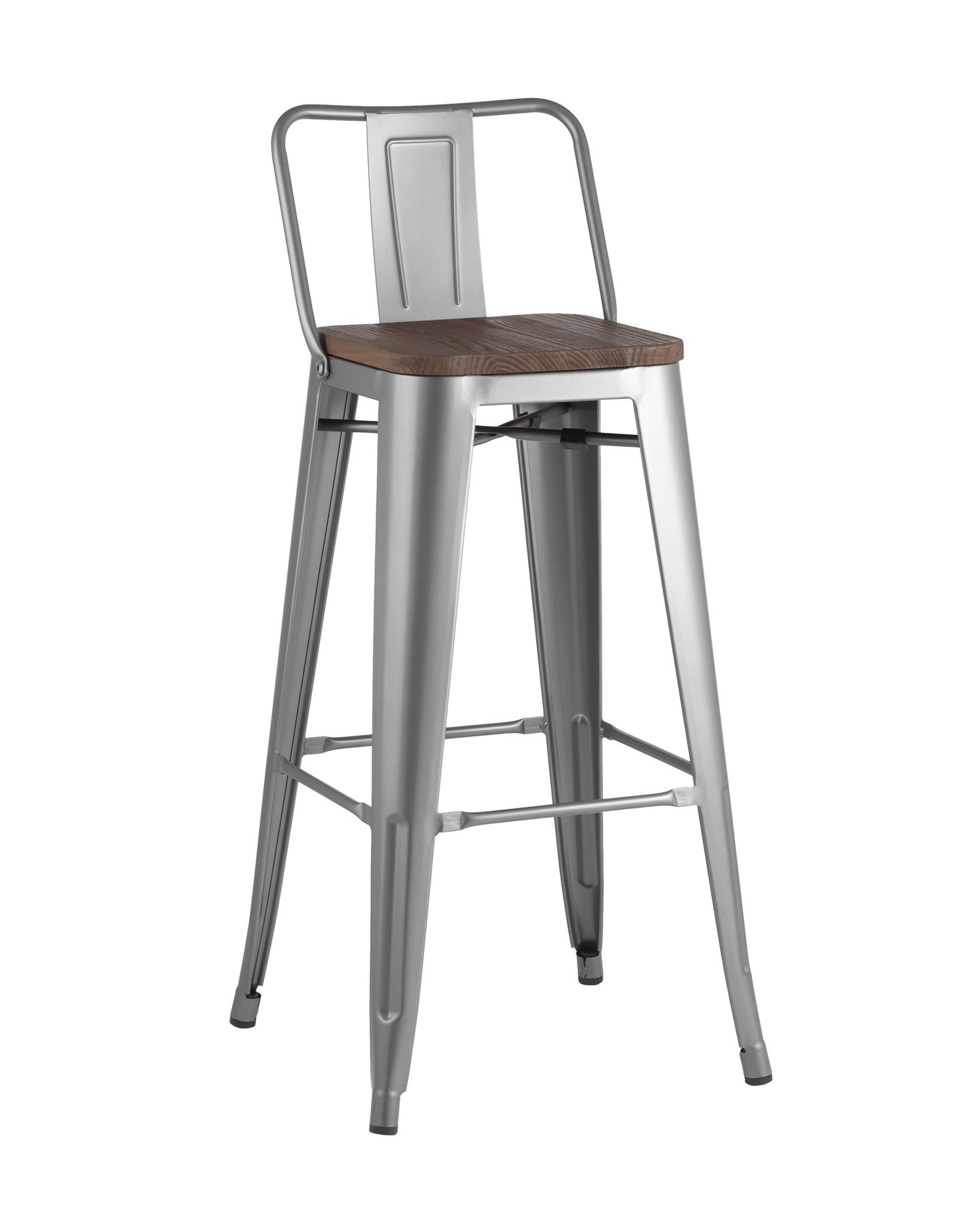Стул барный TOLIX WOOD со спинкой серебристый матовый Stool Group
