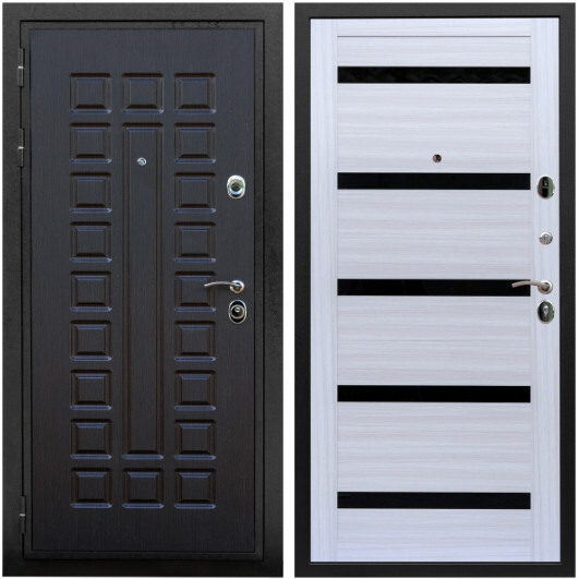 Дверь входная Graf Триумф МДФ 16 мм ФЛ-183 Венге / МДФ 16 мм СБ-14 Сандал белый стекло черное