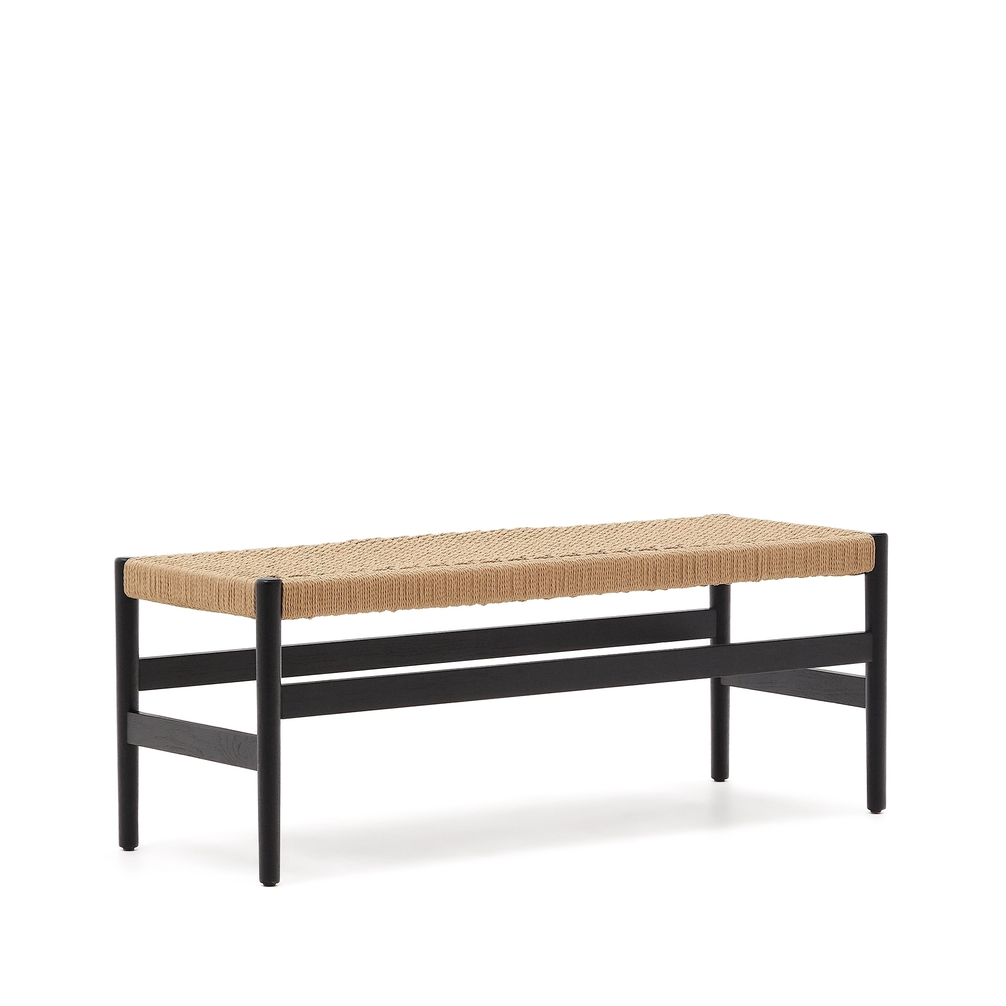 Zaide Скамейка из массива дуба с черной отделкой и сиденьем из веревочного шнура, 120 см La Forma (ex Julia Grup)