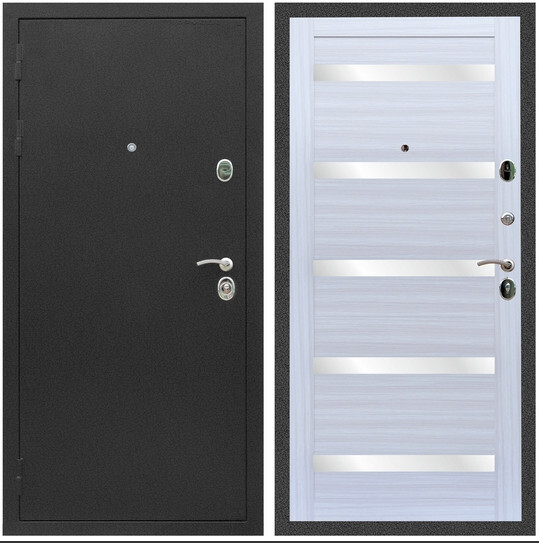 Дверь входная Graf Люкс ТП-70 Черный крокодил / МДФ 16 мм СБ-14 Сандал белый стекло белое