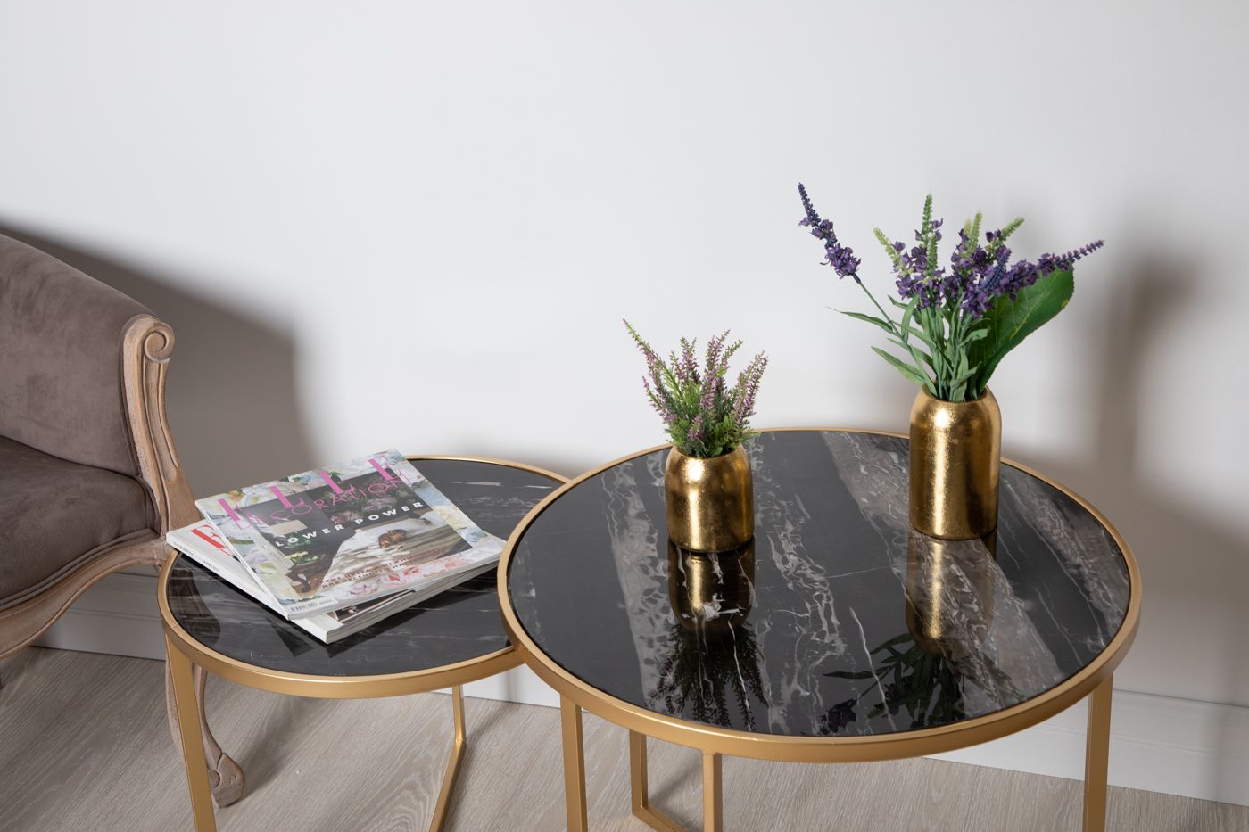 Столики кофейные с черным мрамором, набор Glasar 54-011/010