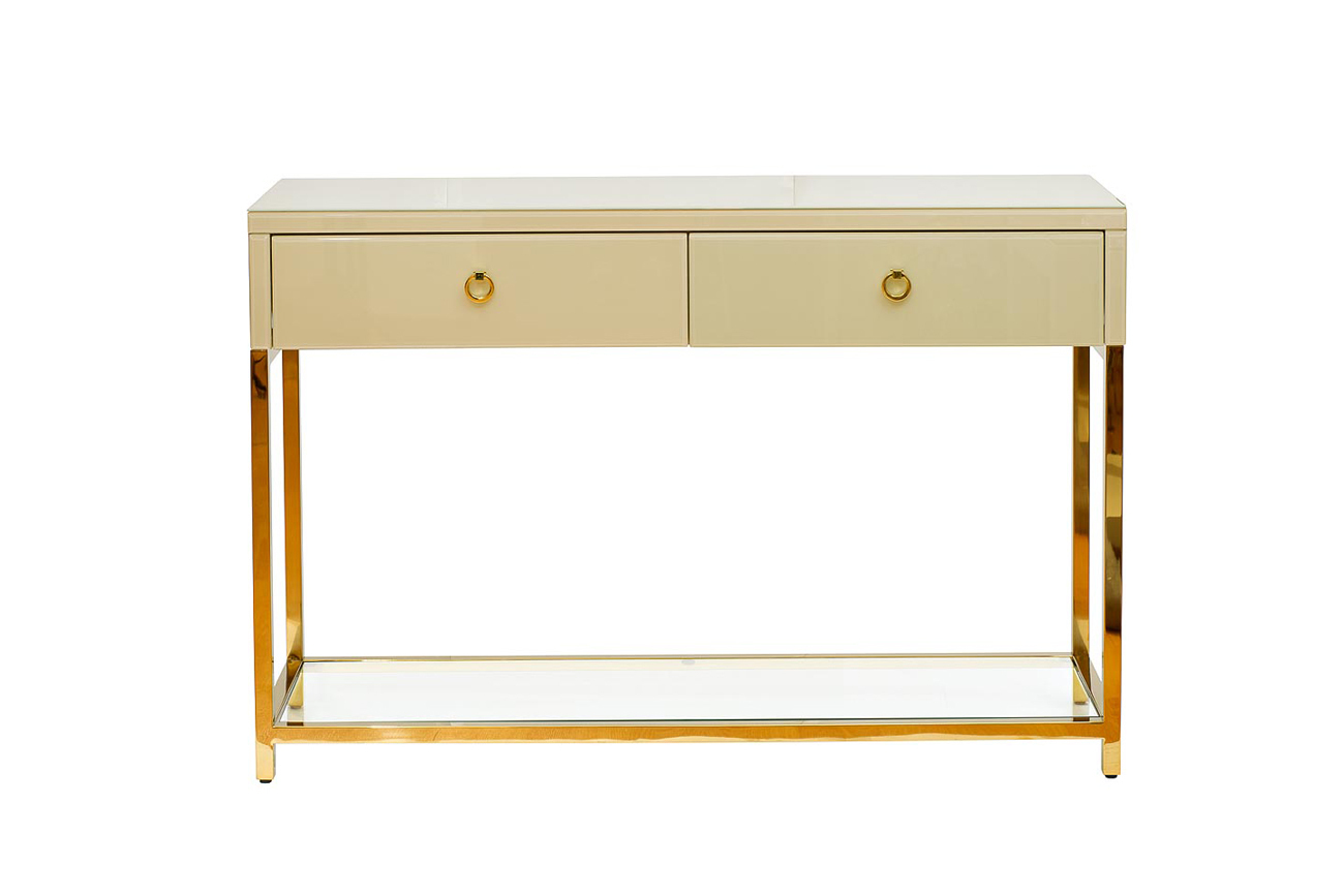 Консоль с ящиками бежевое стекло/золото Garda Decor KFC762E7