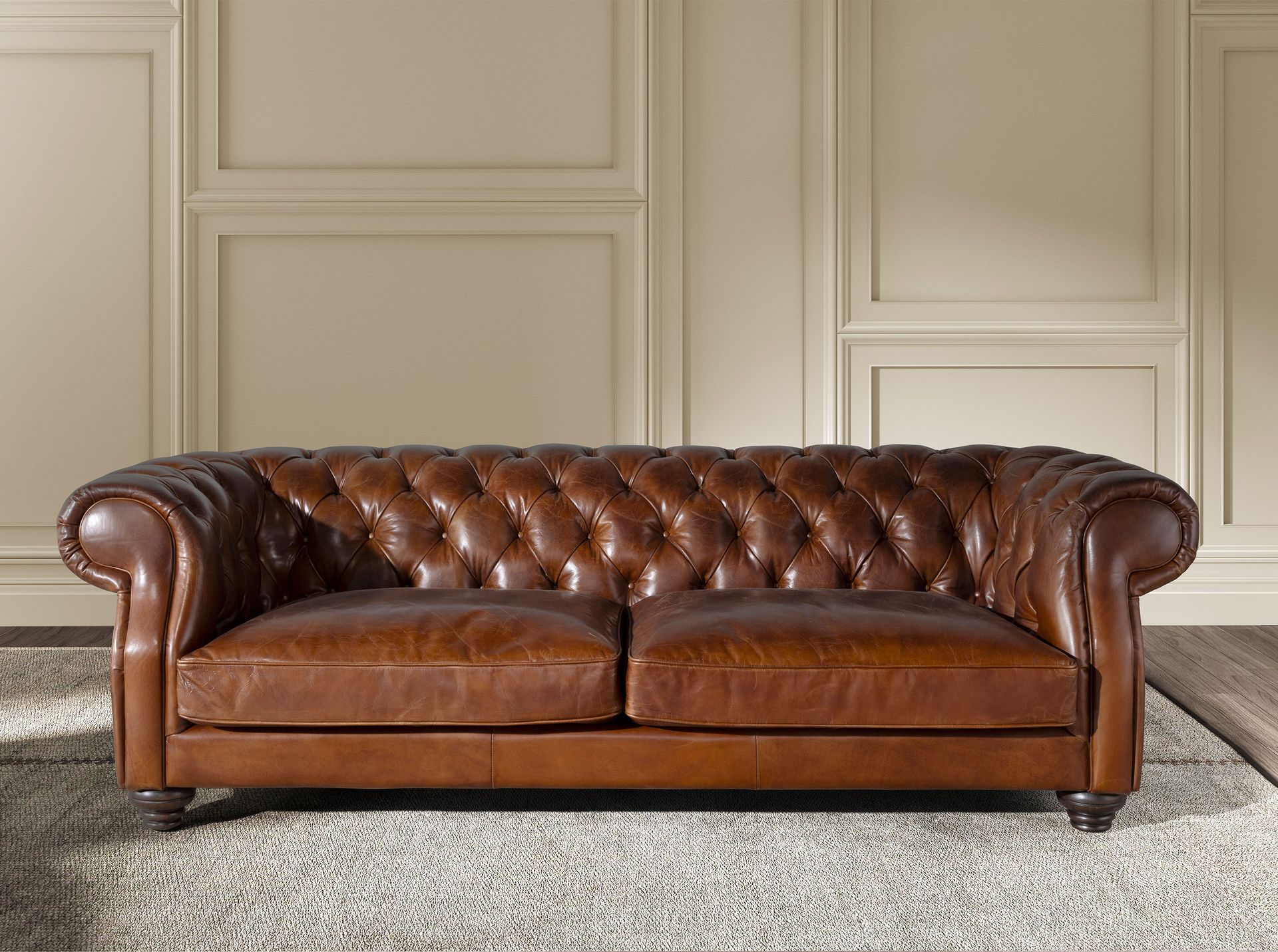 Диван Chester 3-местный из коньячно-коричневой кожи, модель 6228 Angel Cerda