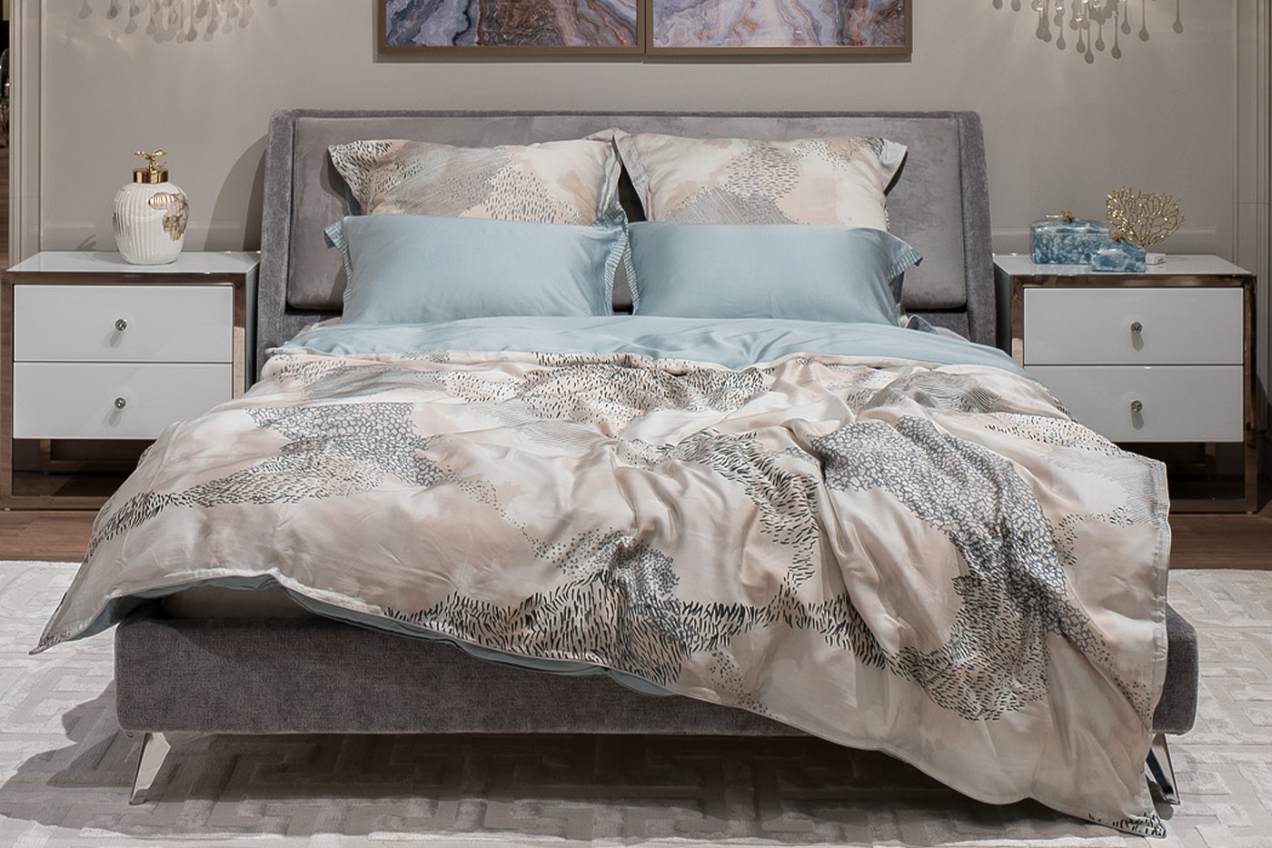 Комплект из 2х наволочек Нувола 50х70см бирюзовый с принтом Garda Decor 144HF-70608