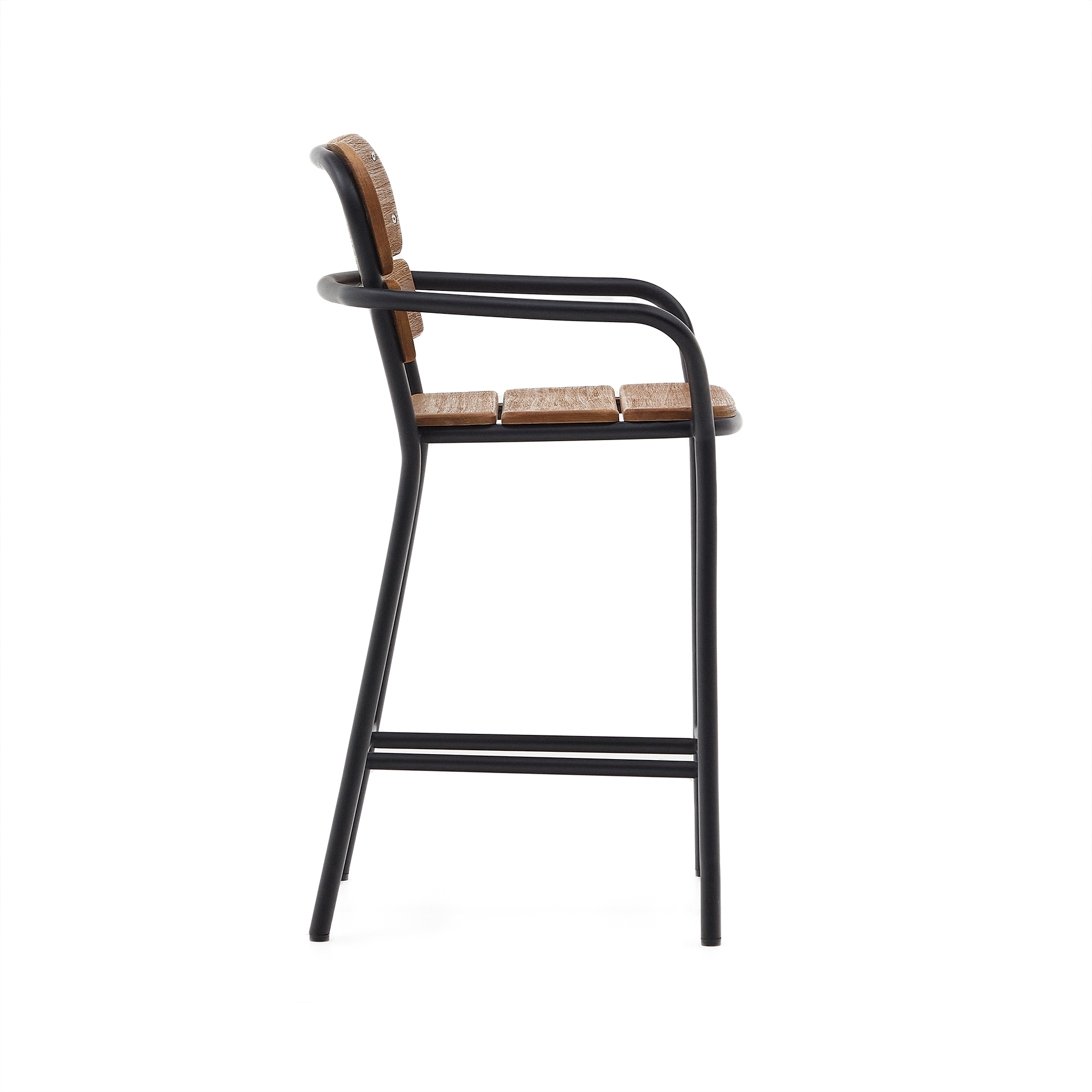 Полубарный стул Algueret из эвкалипта с натуральной отделкой и черного алюминия La Forma (ex Julia Grup)