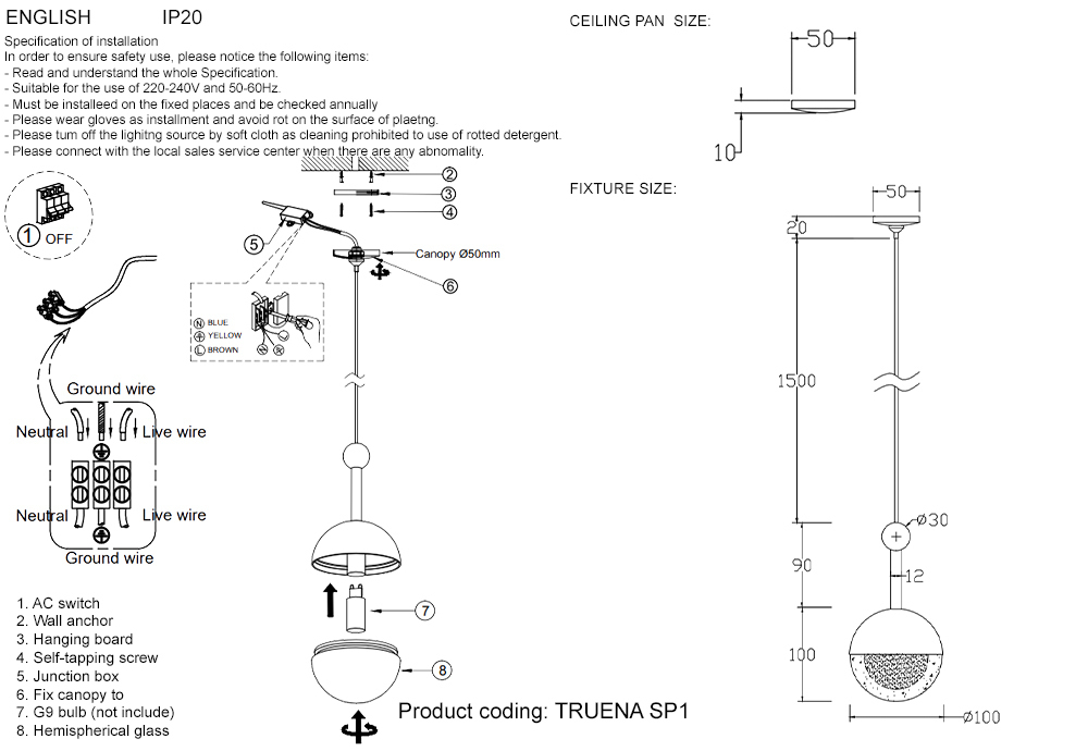 Светильник подвесной Crystal Lux TRUENA SP1 BRONZE