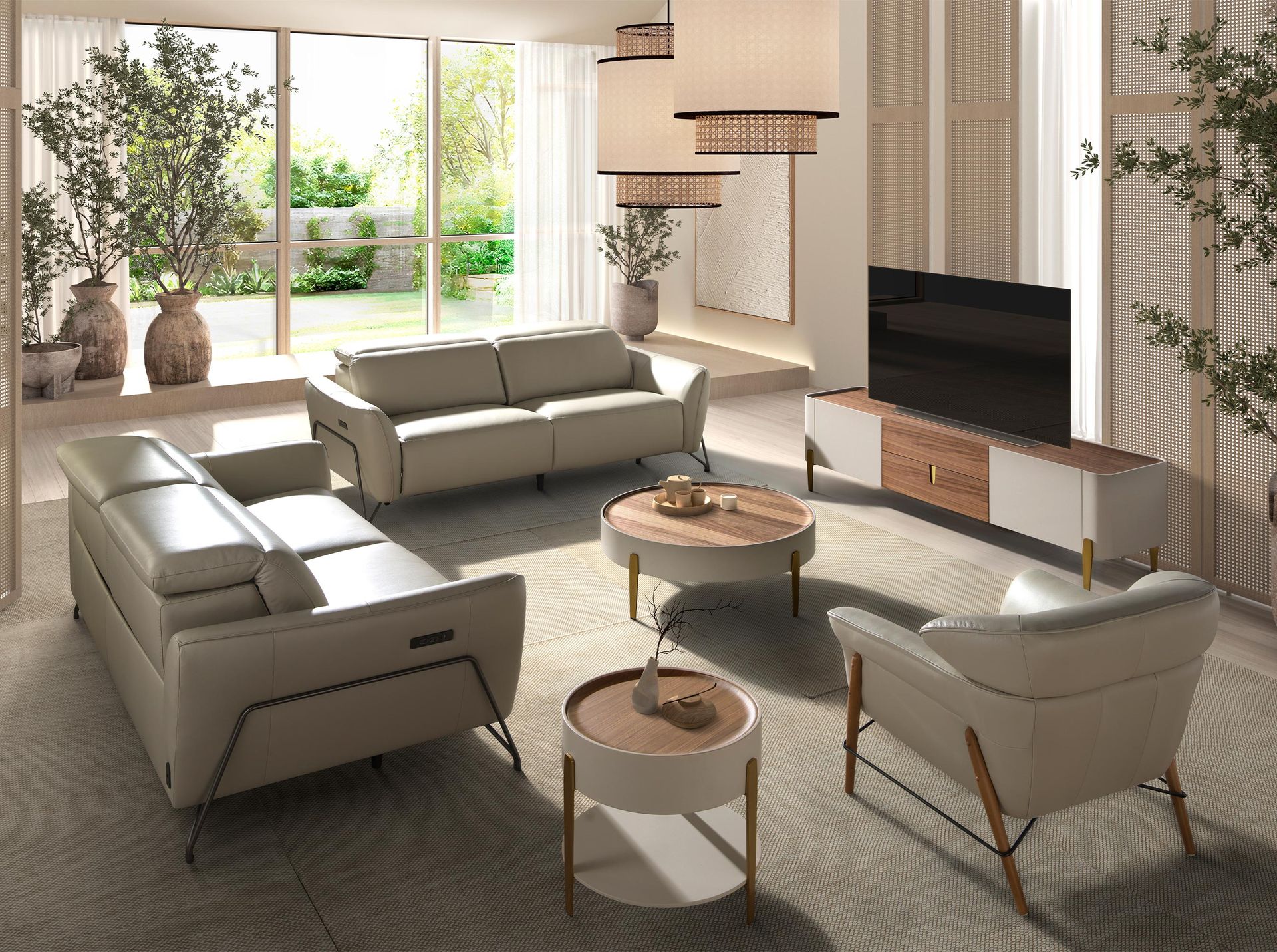 Тумба под телевизор 3275 из ореха и бежевого дерева Angel Cerda