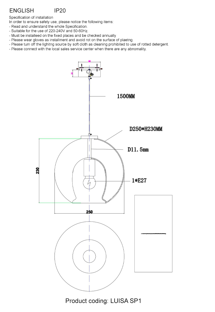 Светильник подвесной Crystal Lux LUISA SP1 BRASS/TRANSPARENT