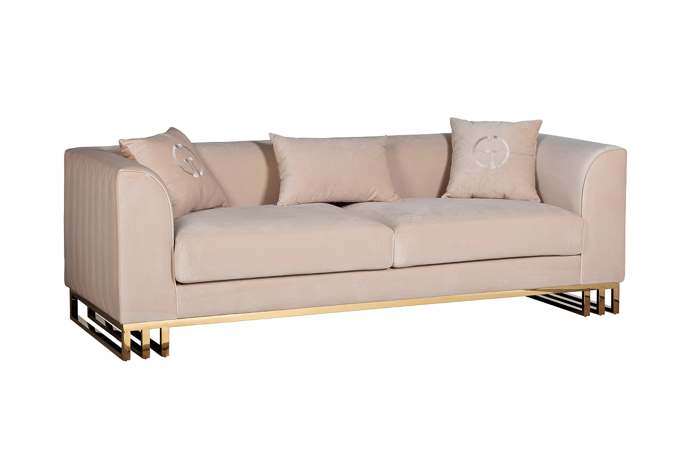 Диван треестный велюровый бежевый Garda Decor 102AN-20493