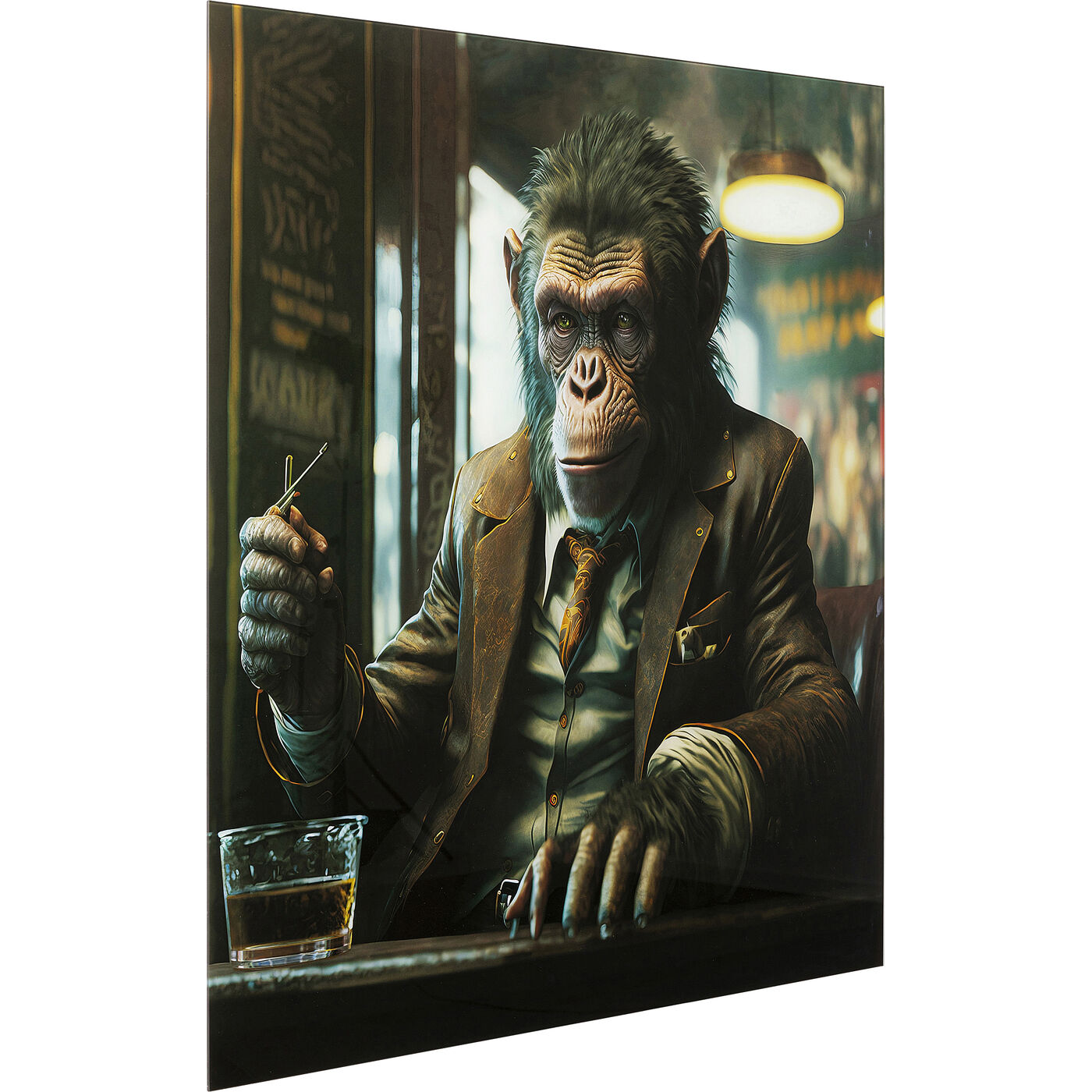Картина стеклянная Drinking Monkey 100x100 см KARE 56267