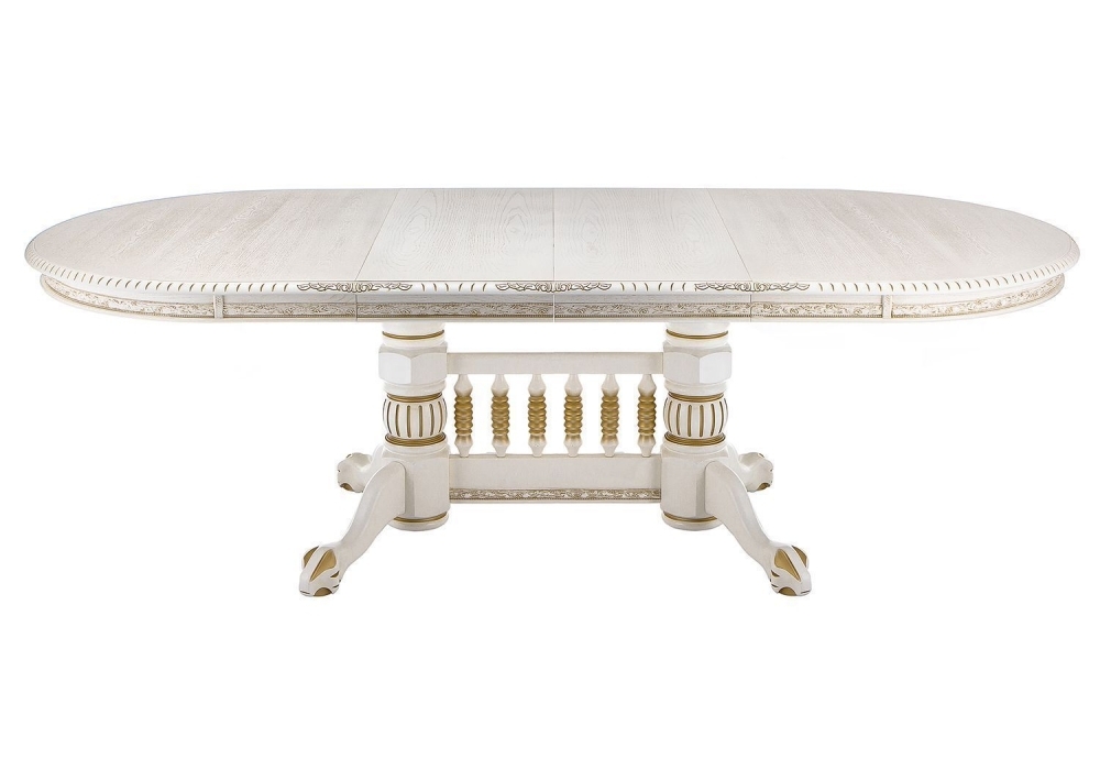 Стол деревянный Woodville Кантри 160 молочный с золотой патиной 406078