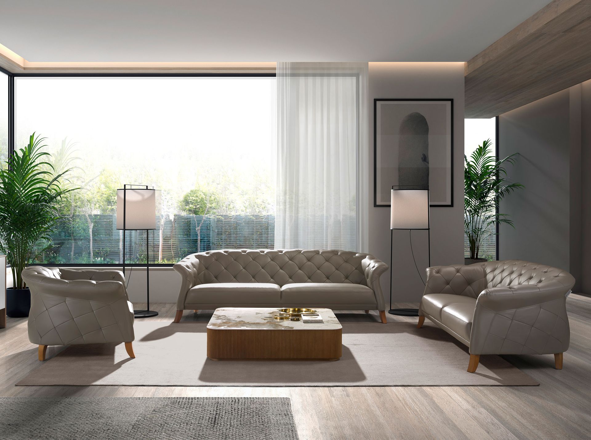 Журнальный столик 2140/CT23067 из ореха и керамики в мраморной отделке Angel Cerda