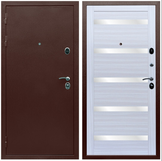 Дверь входная Graf Люкс ТП-70 Антик медь / МДФ 16 мм СБ-14 Сандал белый стекло белое