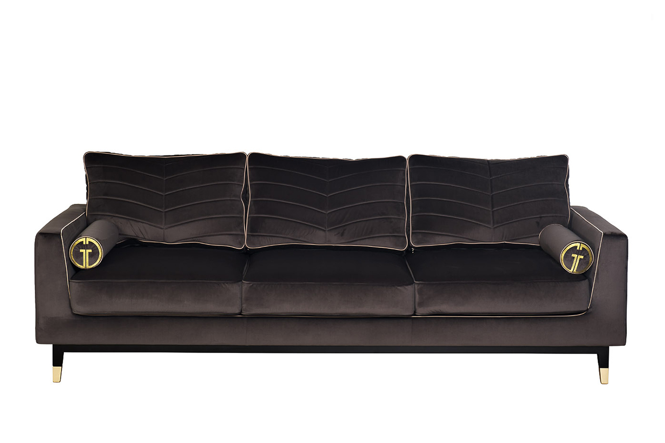 Диван Madrid Memory трехместный велюровый серый с кантом Garda Decor MADRID-Mem2K-СЕР-Riv96+Atl126