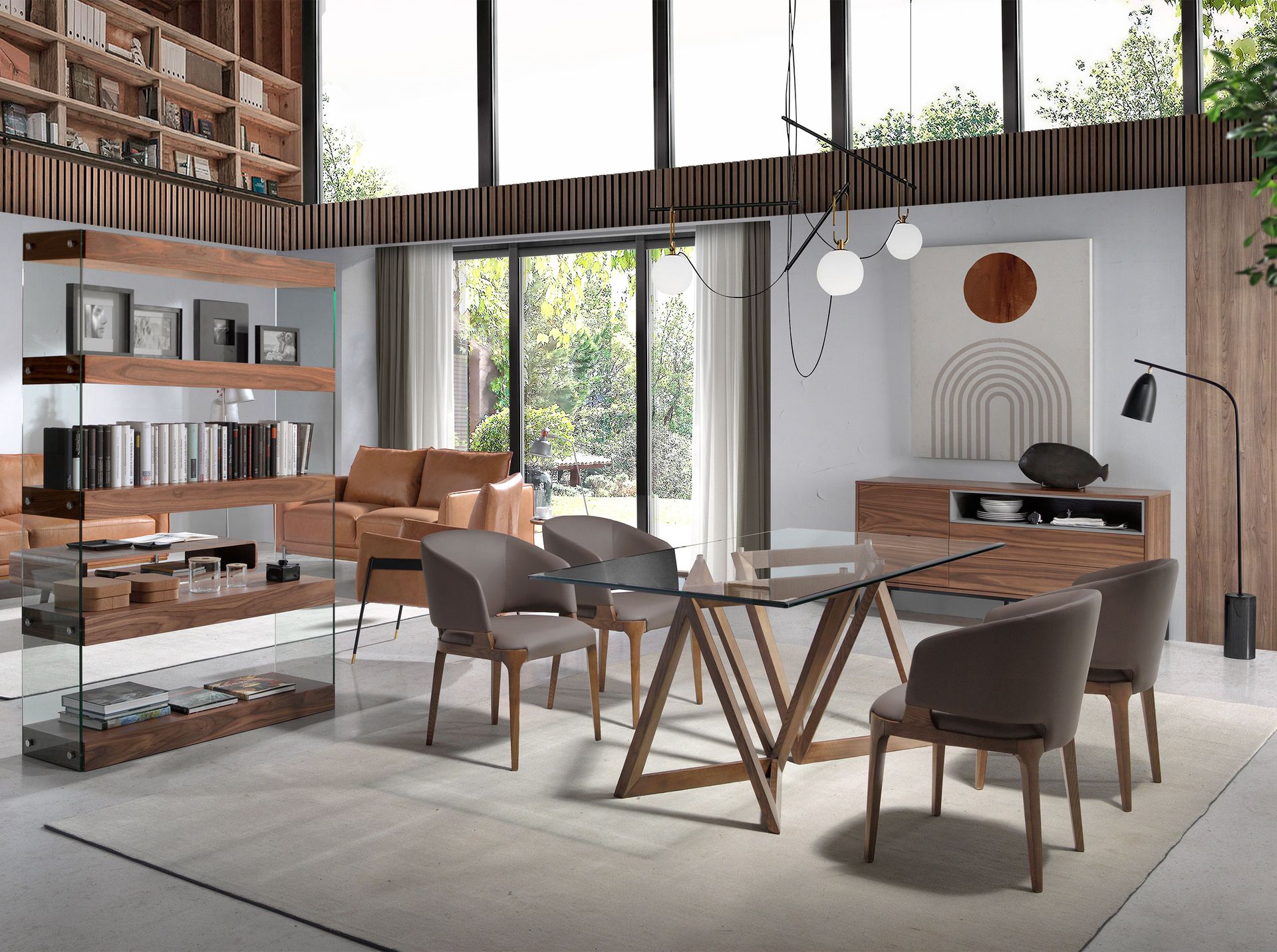 Прямоугольный обеденный стол 1102/DT16038 из дерева и закаленного стекла Angel Cerda