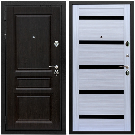 Дверь входная Graf Премиум-Н МДФ 16 мм ФЛ-243 Венге / МДФ 16 мм СБ-14 Сандал белый стекло черное