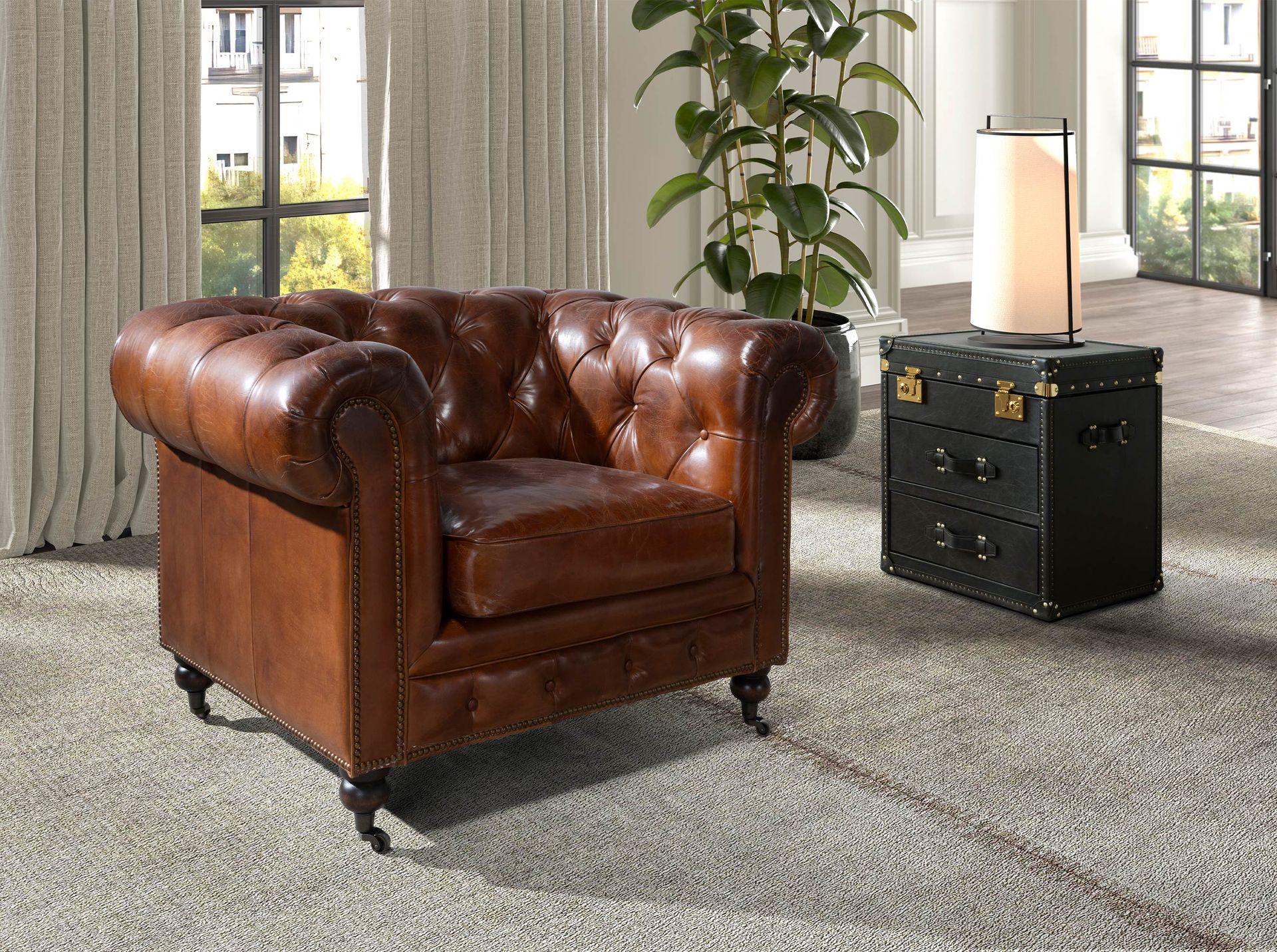 Кресло Chester из коньячно-коричневой кожи модель 5167 Angel Cerda