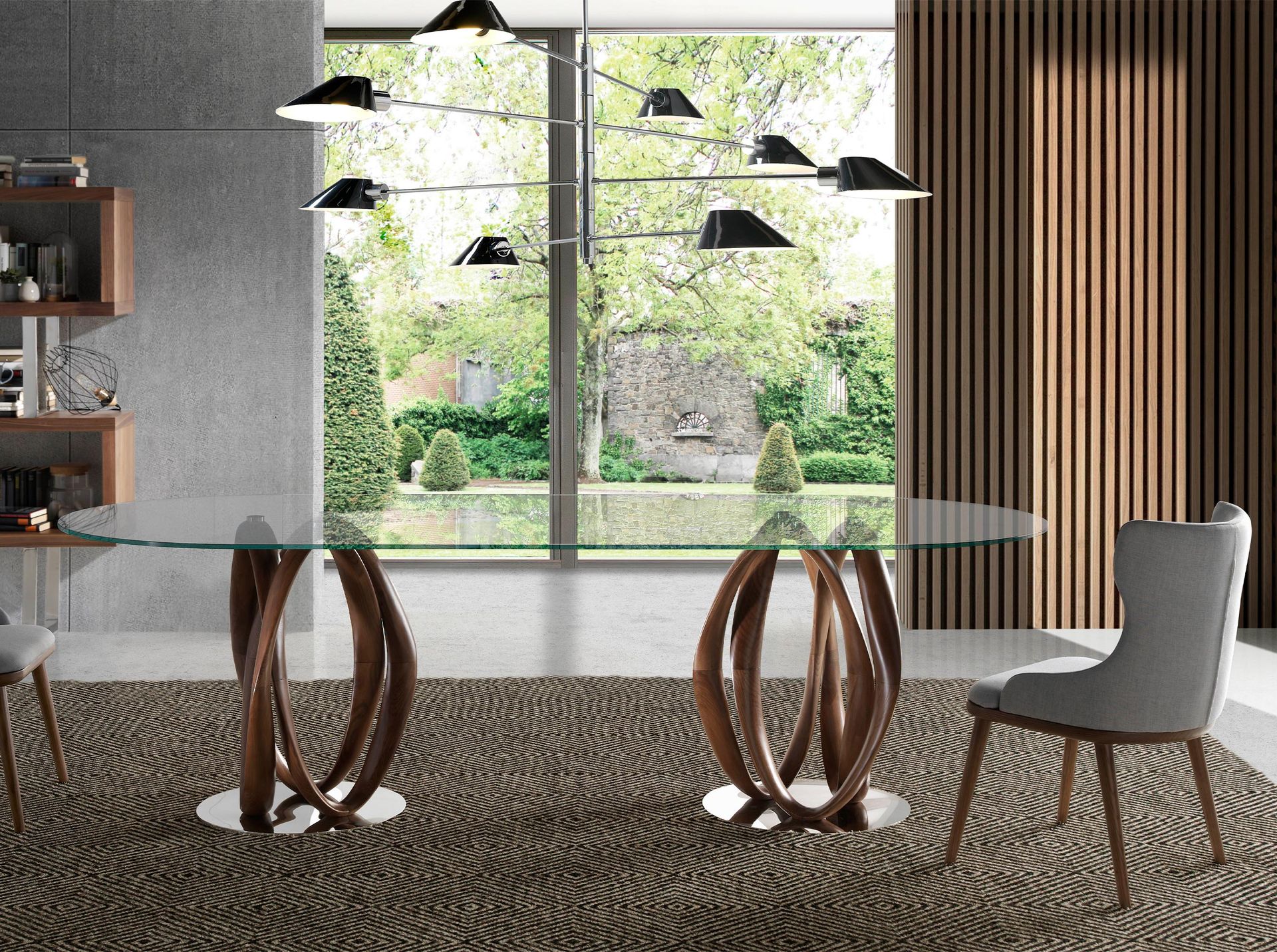 Овальный обеденный стол DT801/1022 из закаленного стекла и ореха Angel Cerda