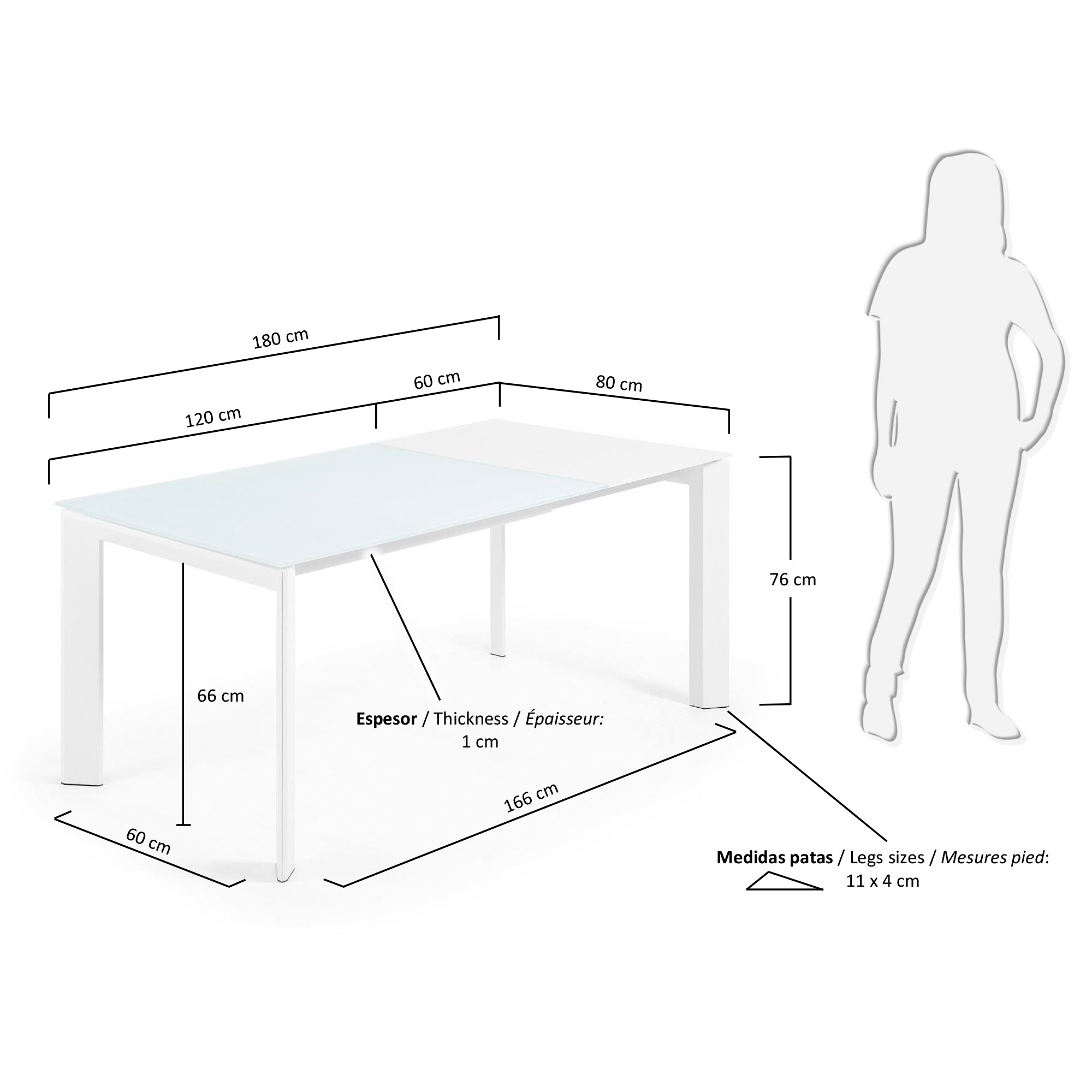 Стол обеденный Atta 120(180)x80 белое стекло La Forma (ex Julia Grup)