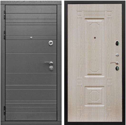 Дверь входная Graf Роял Вуд МДФ 10 мм Роял Вуд графит / МДФ 16 мм ФЛ-2 Дуб беленый