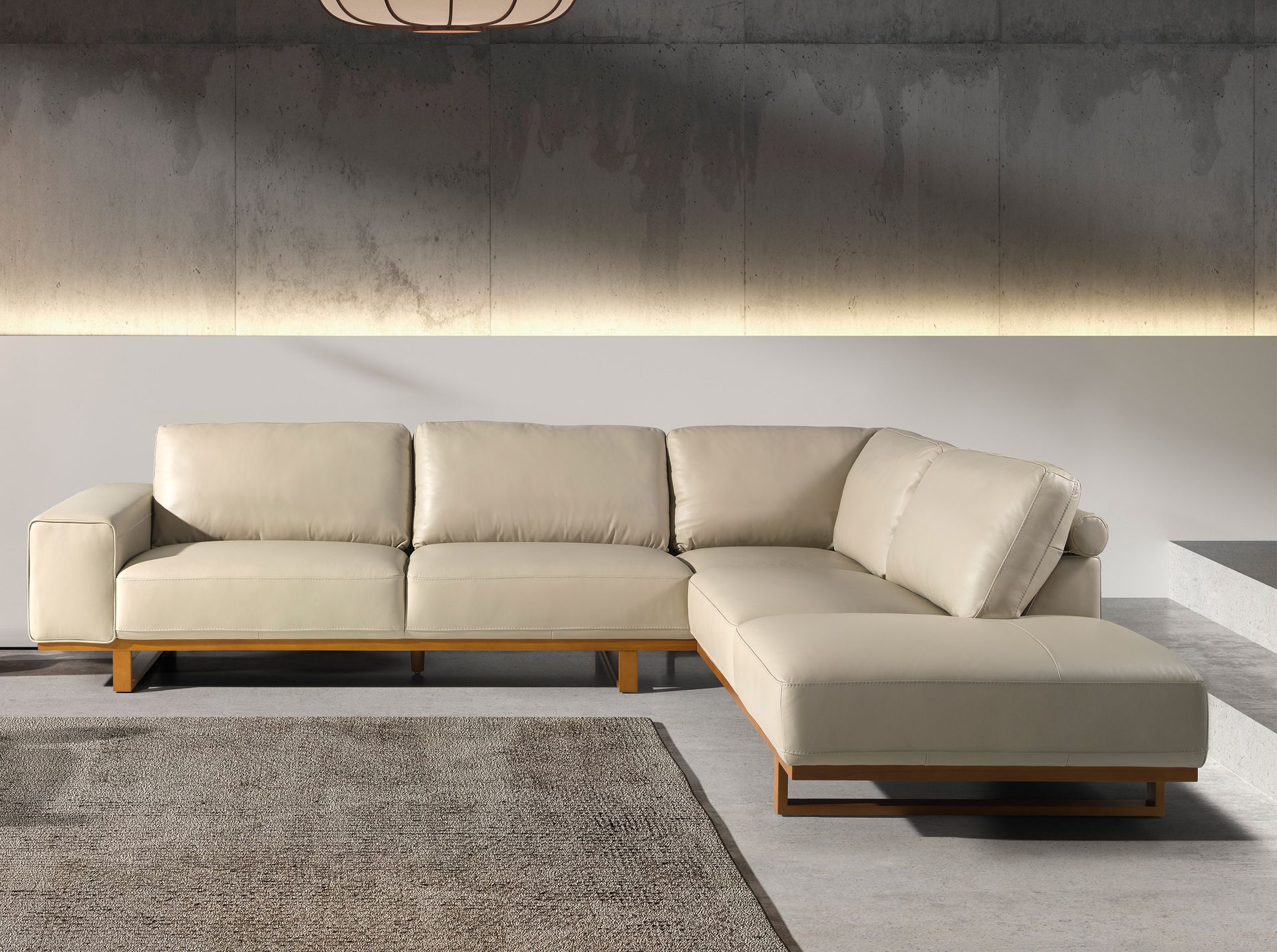 Угловой диван с правым шезлонгом 6203/5603-R-T541011 из песочной кожи Angel Cerda