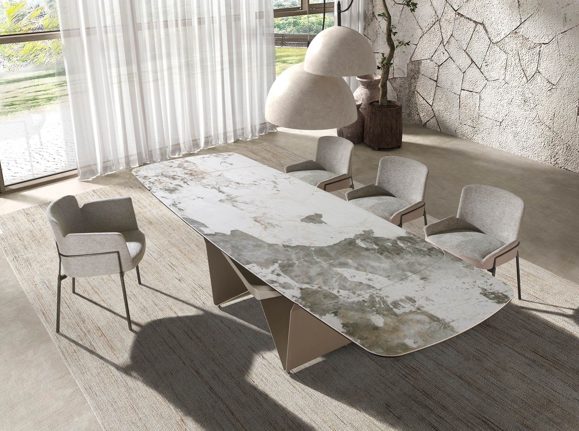 Овальный раздвижной обеденный стол 1154 из керамики в отделке под мрамор Angel Cerda