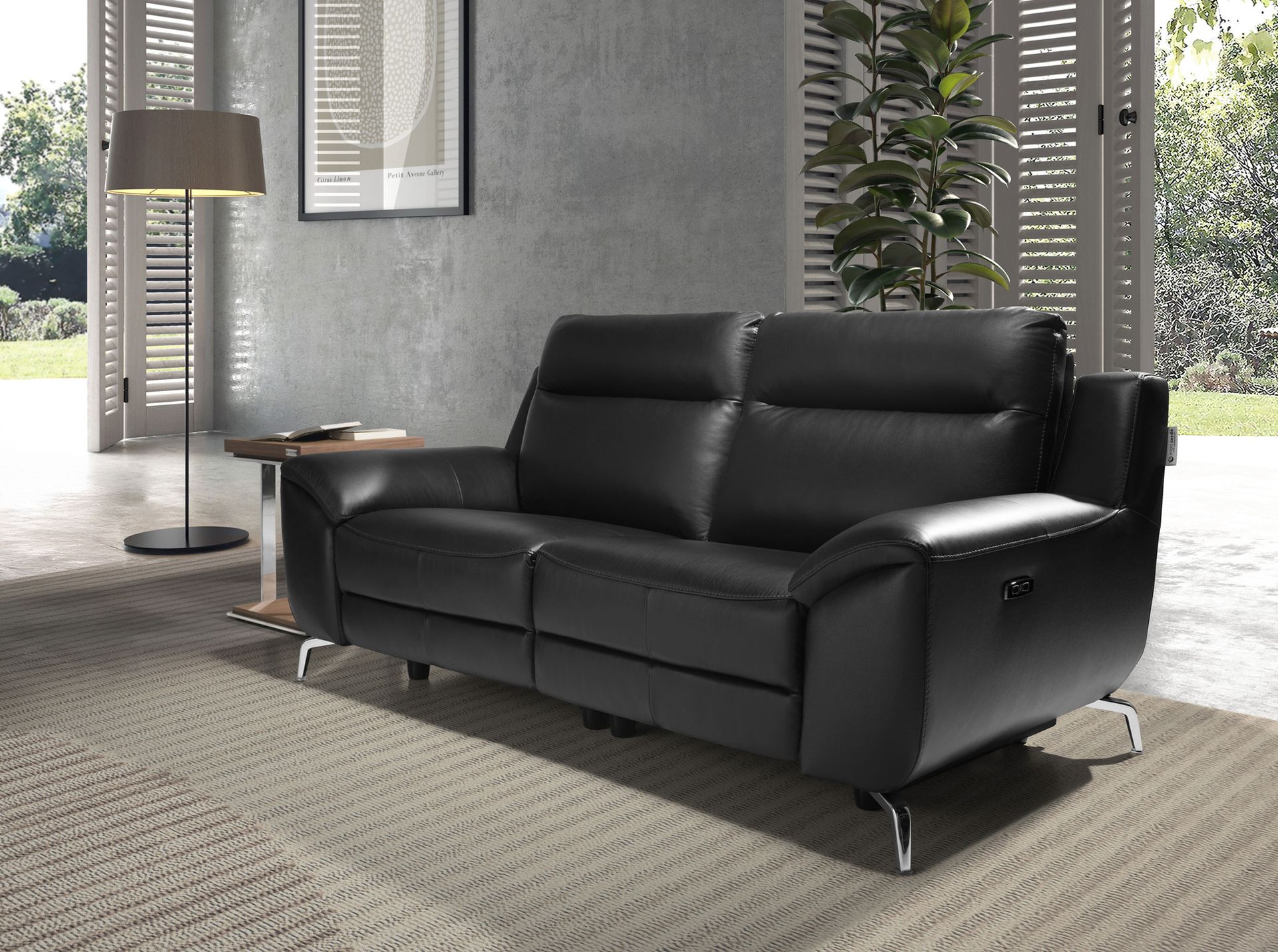 Диван-кровать 2-х местный с реклайнером 6193/KM5088-2P-T541040 черная кожа Angel Cerda