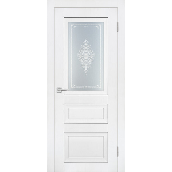 Межкомнатная дверь Graf PST-29 Сатинат закаленное Кристалайз белый бархат (2000 х 900)