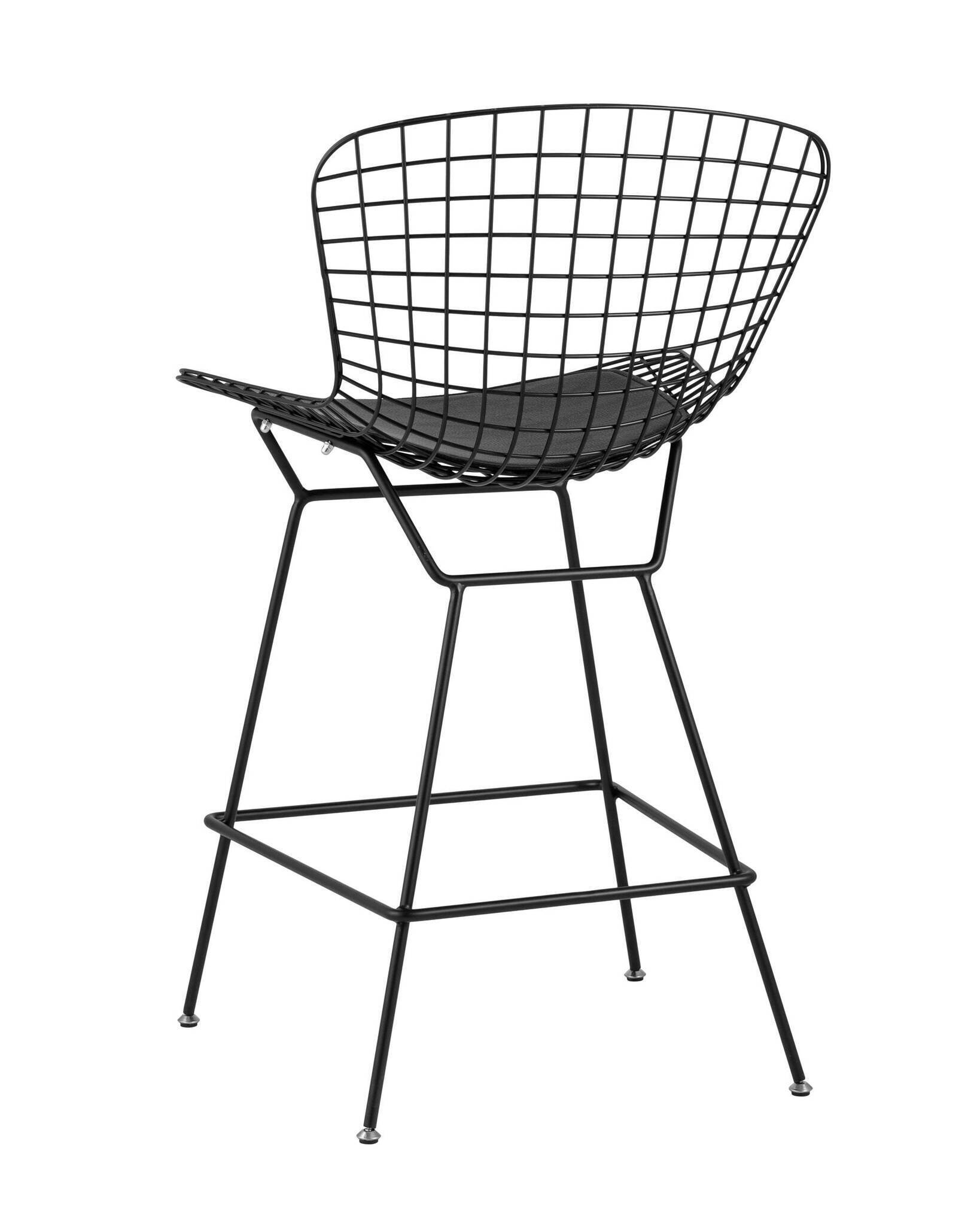 Стул полубарный с низкой спинкой Bertoia черный с черной подушкой Stool Group