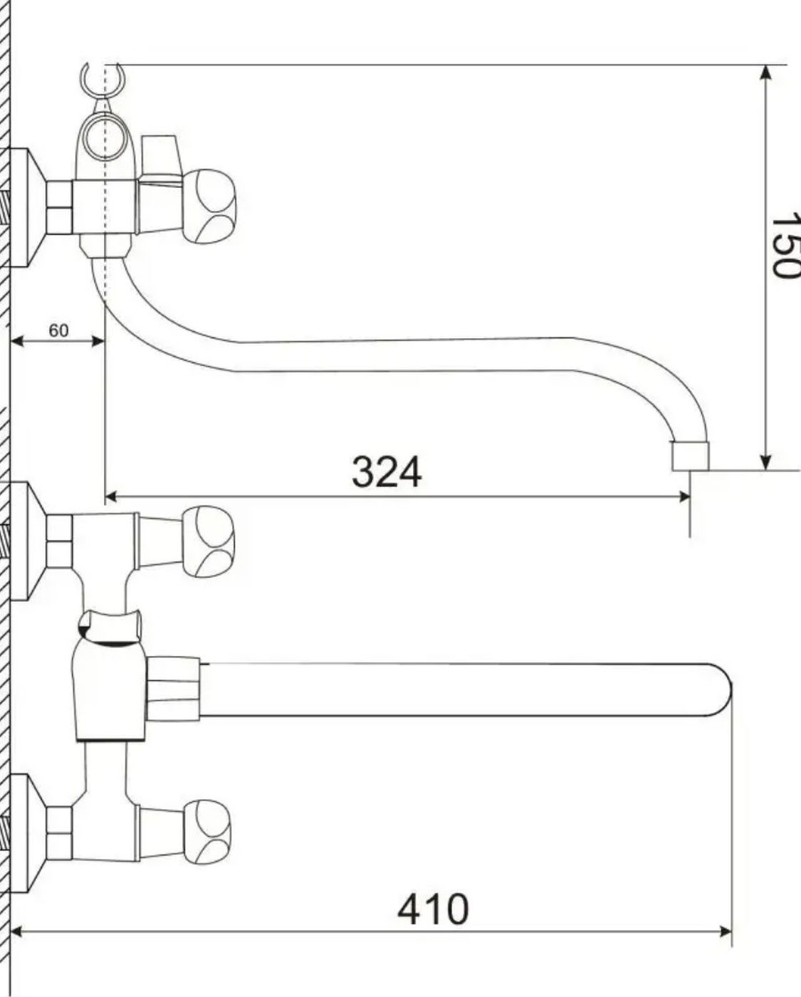 еситель для ванны с душем с длинным изливом двухвентильный Glasar S78321-35S